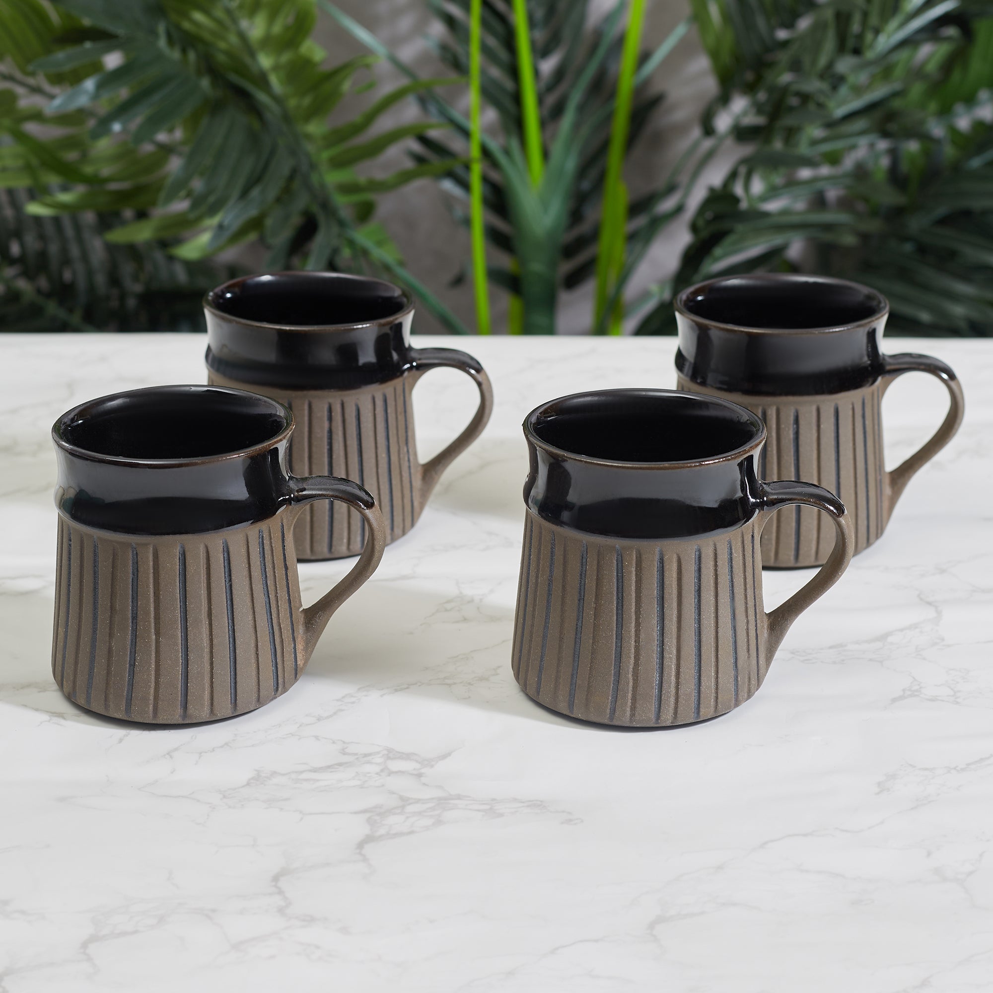 Fiesta Studio Pottery Ligne Coffee Mug 300 ML Set of 4 in Brown Colour