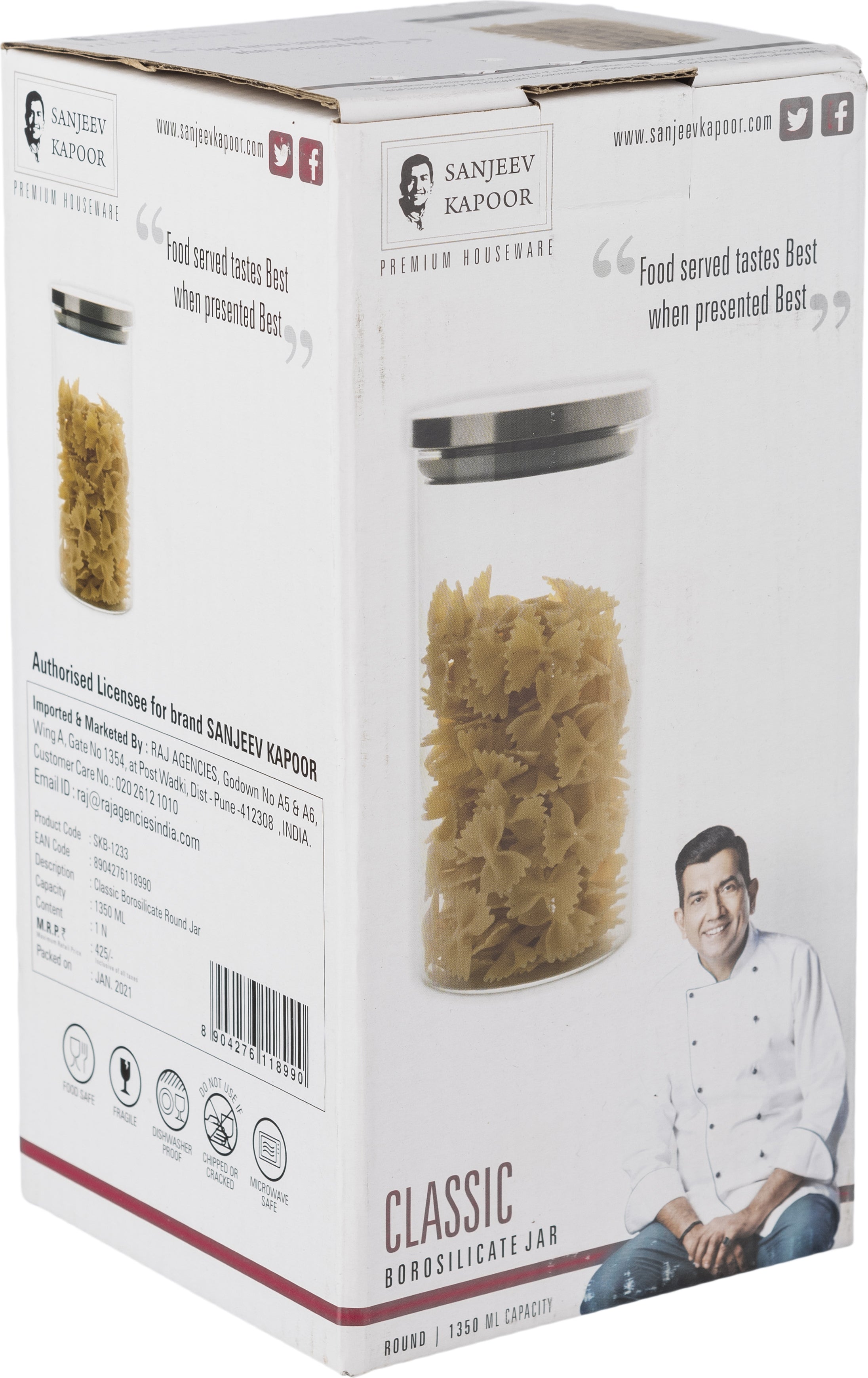 Classic Borosilicate Glass Round Jar 1.3 Ltr by Sanjeev Kapoor