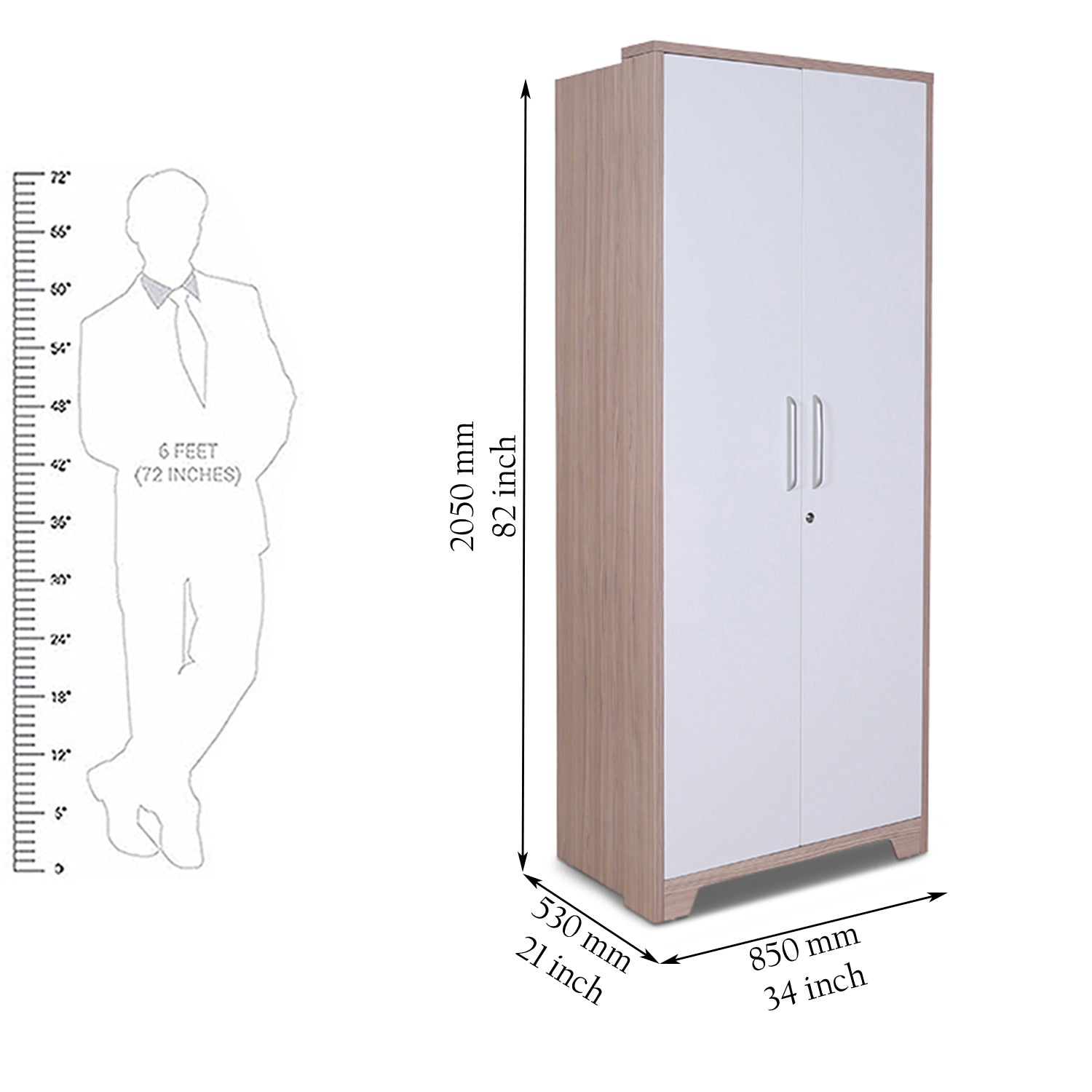 Ambra Two Door Wardrobe in White & Larch Colour