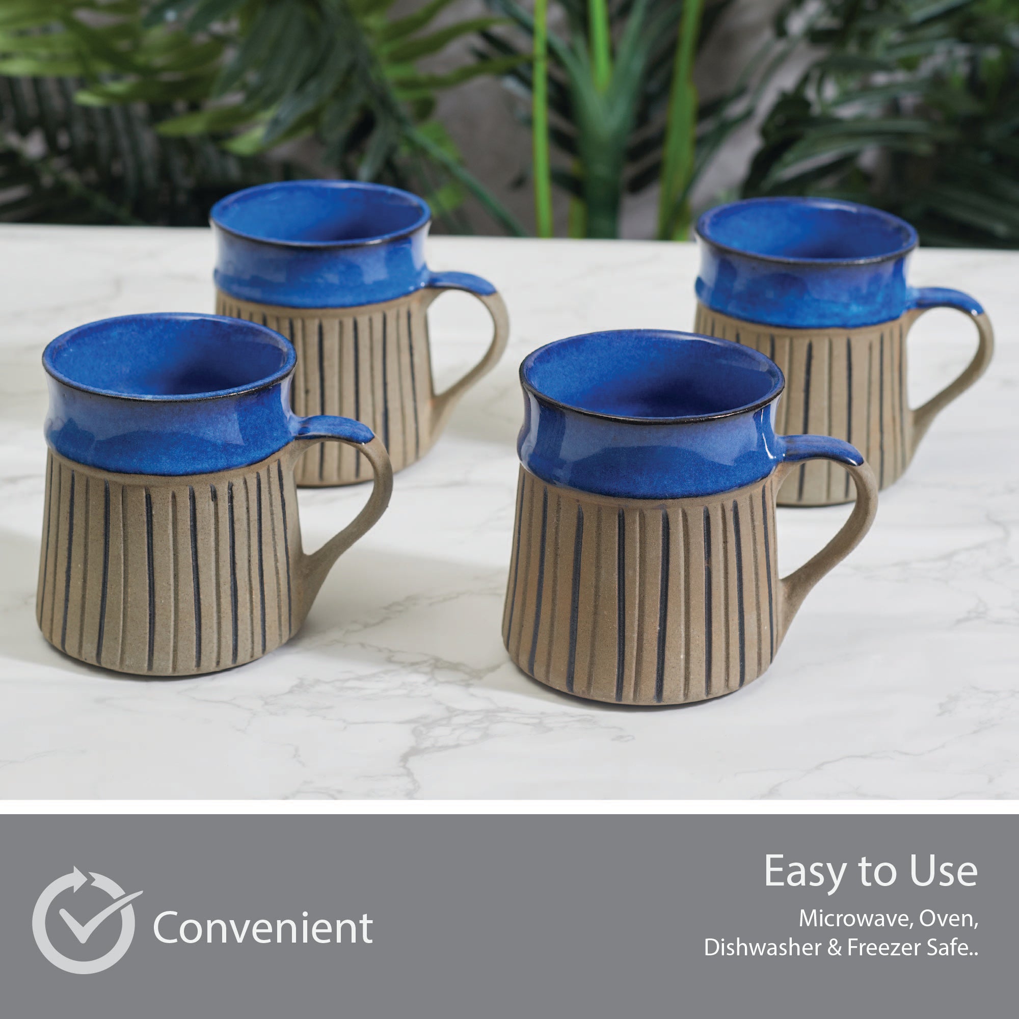 Fiesta Studio Pottery Unico Coffee Mug 300 ML Set of 4 in Cobalt & Brown Colour