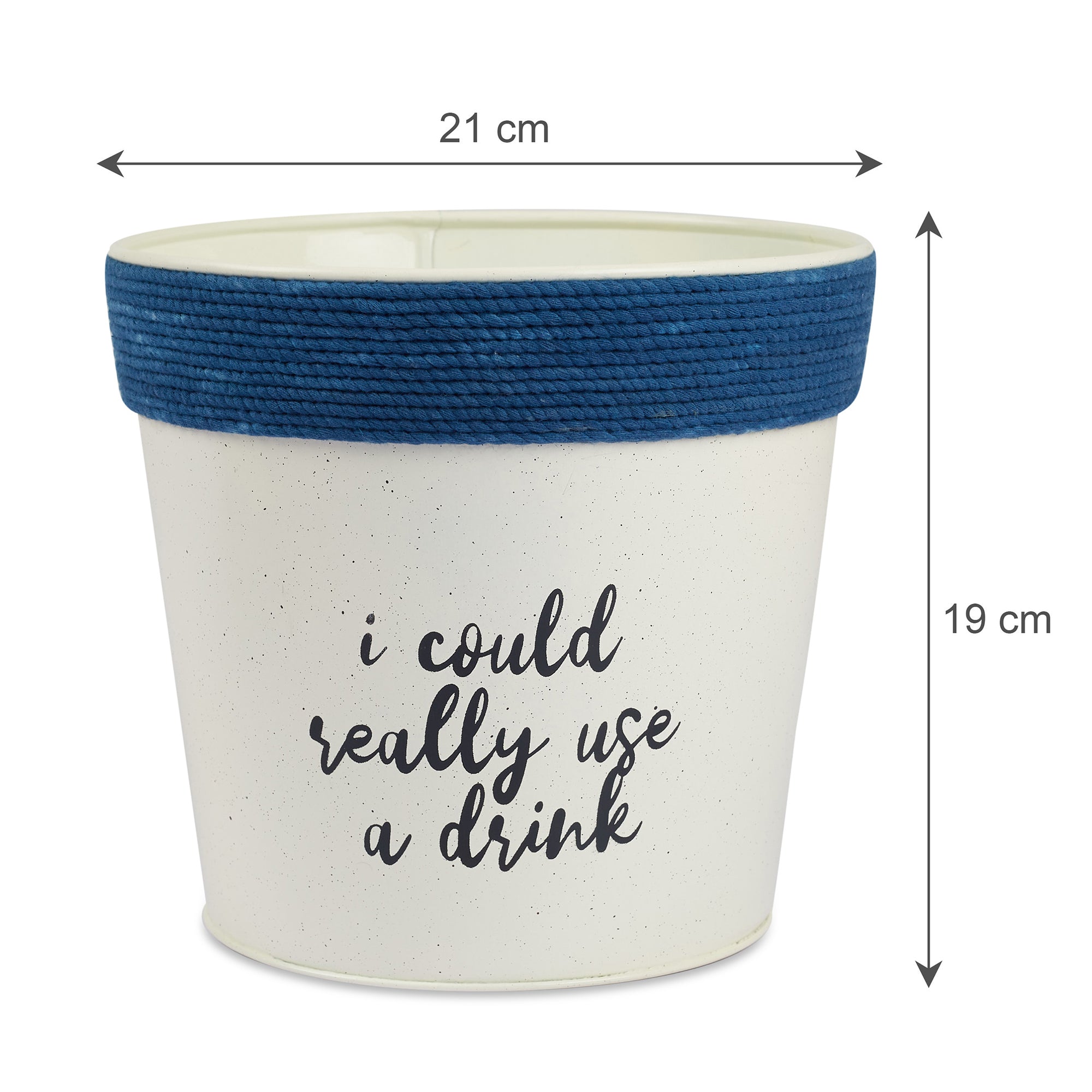 Pep Pop Metal Funky Quote Planter 19Cm in Off White & Indigo Colour