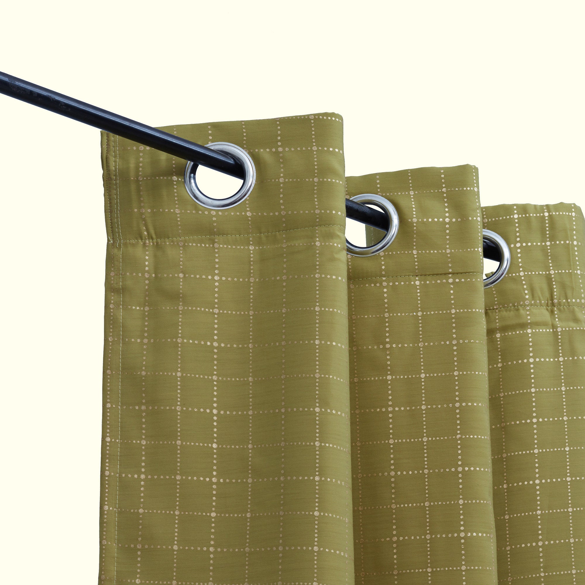 Emilia Set of 2 Foiled Double Layered Black Out Door Curtains 7 Feet in Citron Colour