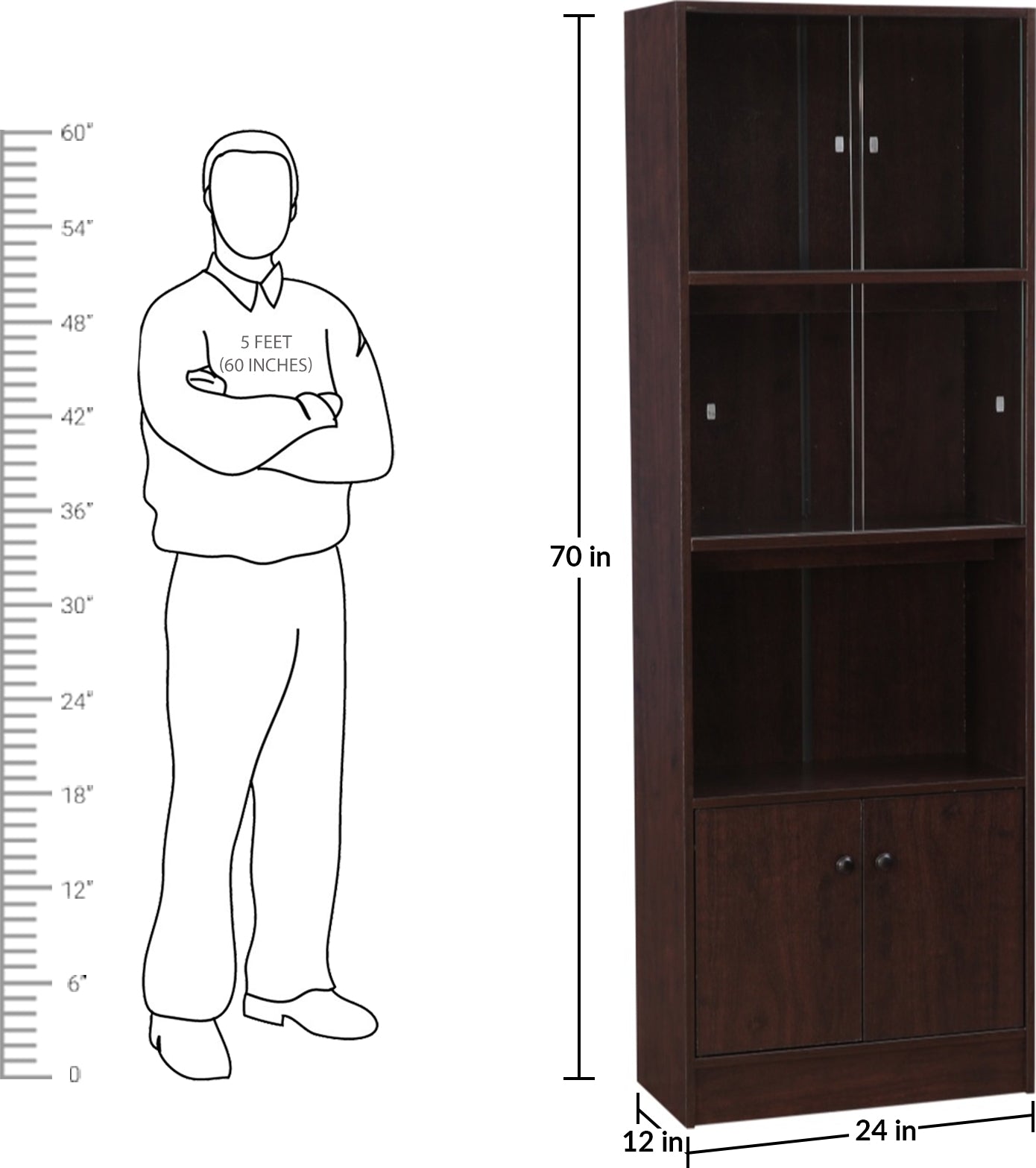 Lara Engineered Wood Medium Book Shelf in Wenge Colour