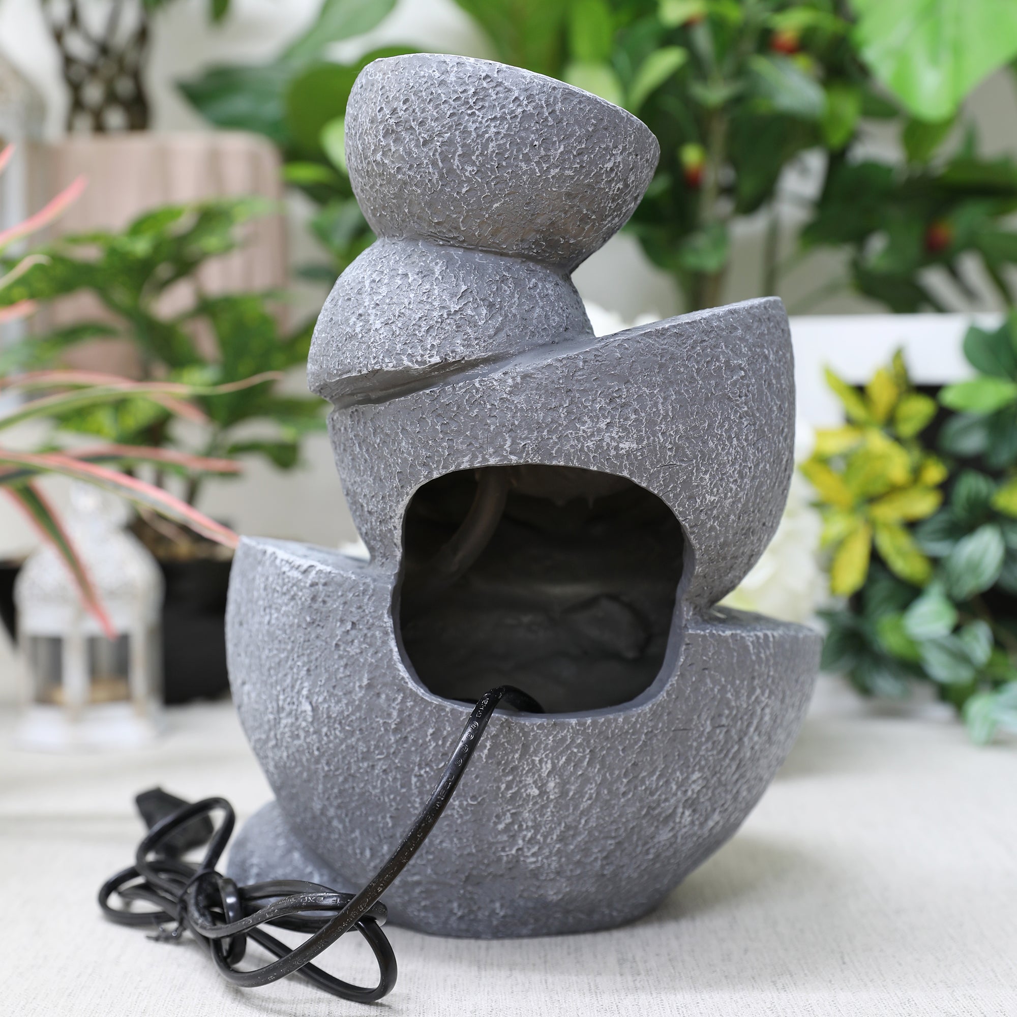 Impression Polyresin Trio Abstract Bowls Fountain 24X28Cm in Grey Colour