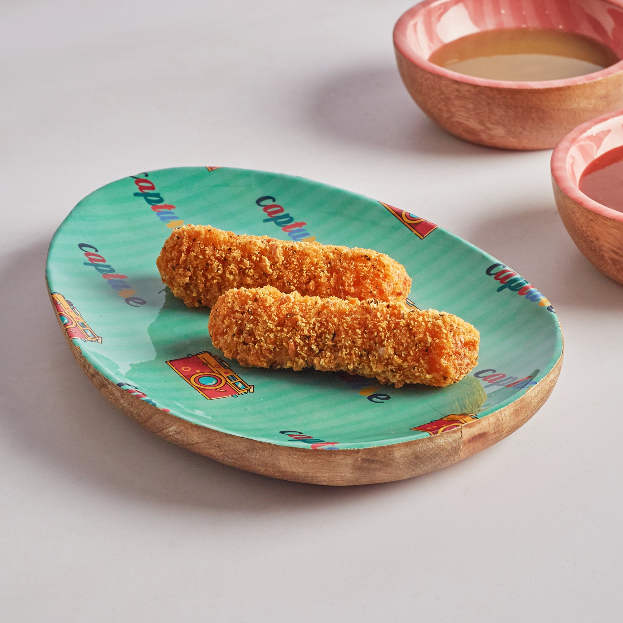 Milan Wooden Oval Serving Platter Small in Multi Colour
