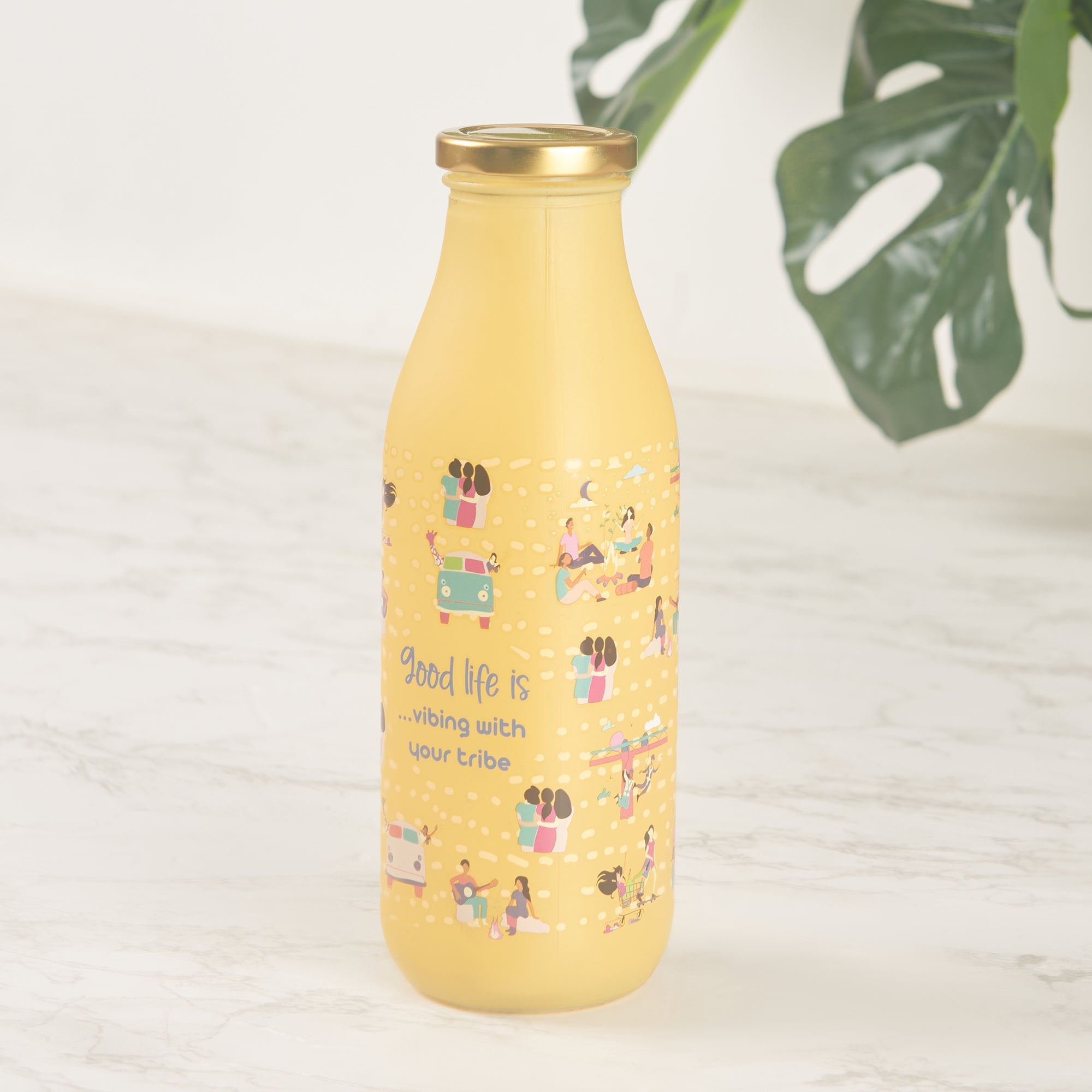 Good Life Glass Frosted Juice Bottle 550 Ml in Yellow Colour