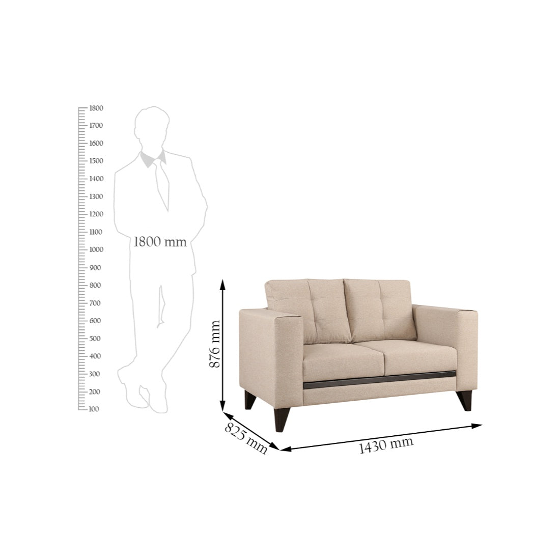 Garcia Fabric Two Seater Sofa in Beige Colour