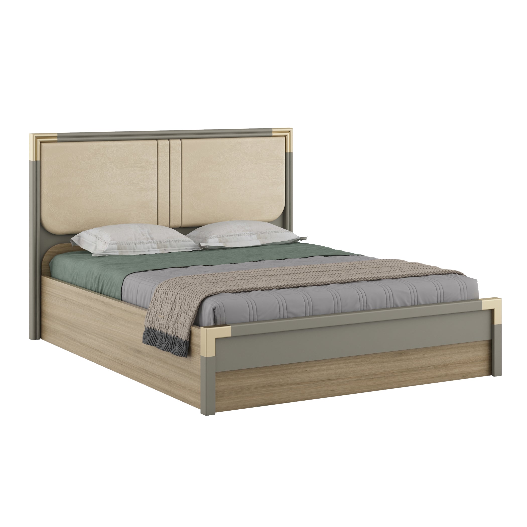 Asa Engineered Wood Queen Bed in Santana Oak Colour