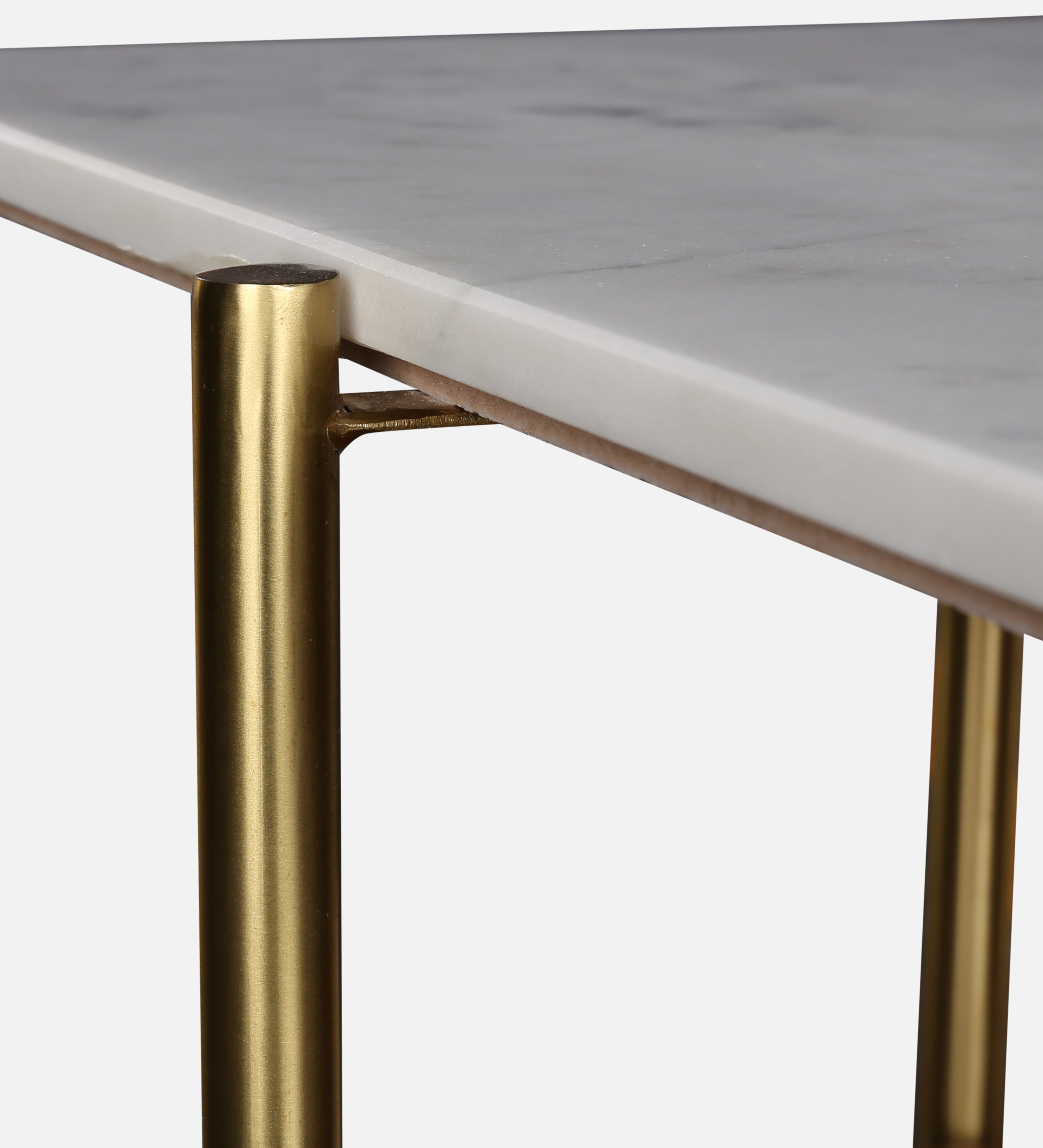 Volakas Metal Center Table in White and Walnut Colour