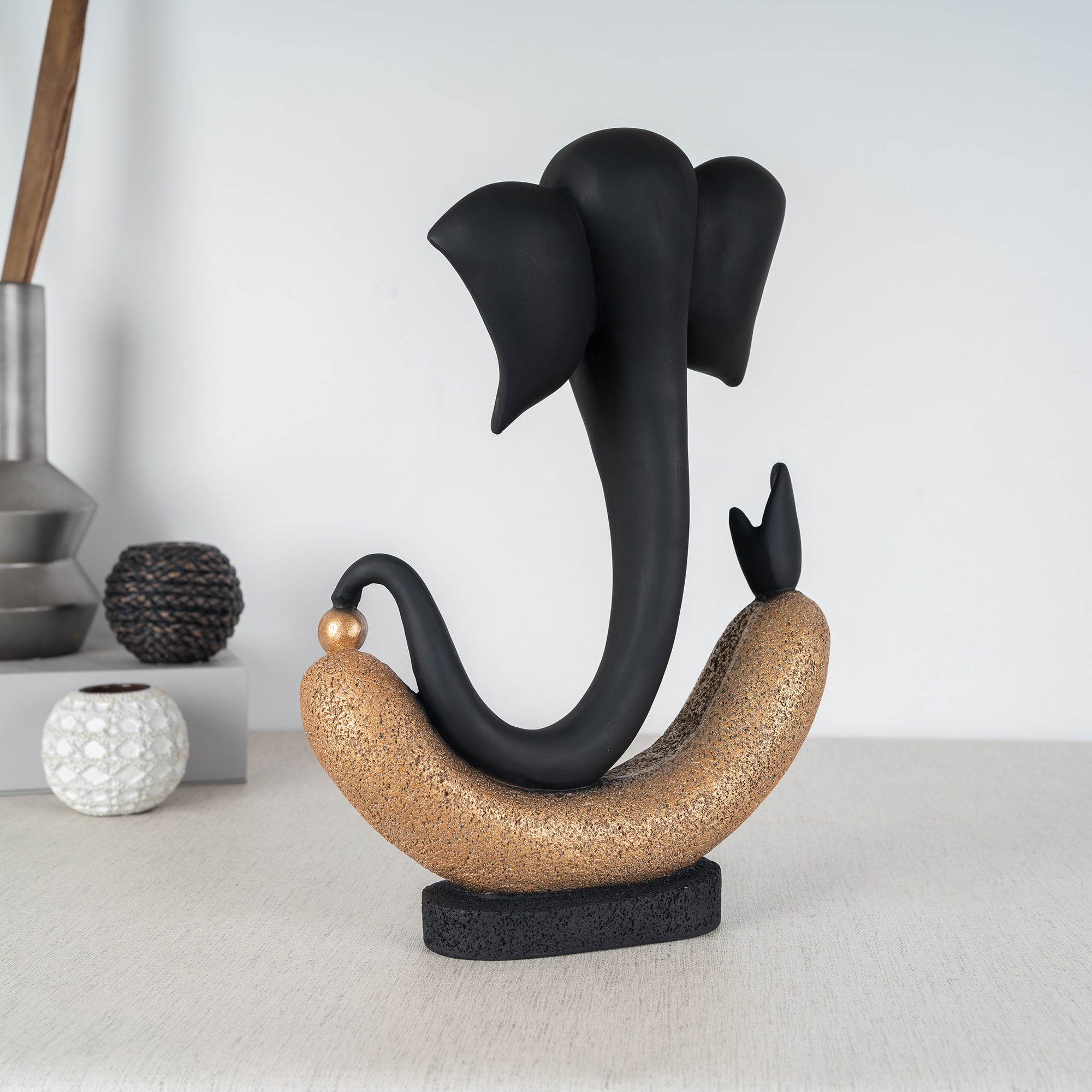 Eternal Ganesha Polyresin Hand Finished Figurine 41Cm in Black & Gold Colour