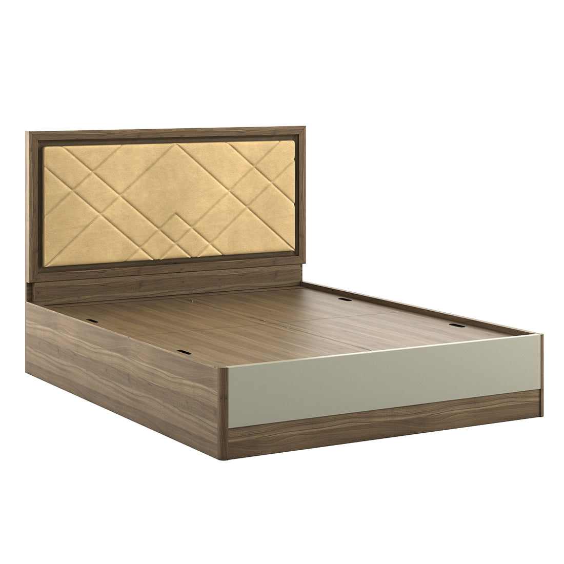 Petra Queen Bed With Box Storage in Walnut Colour