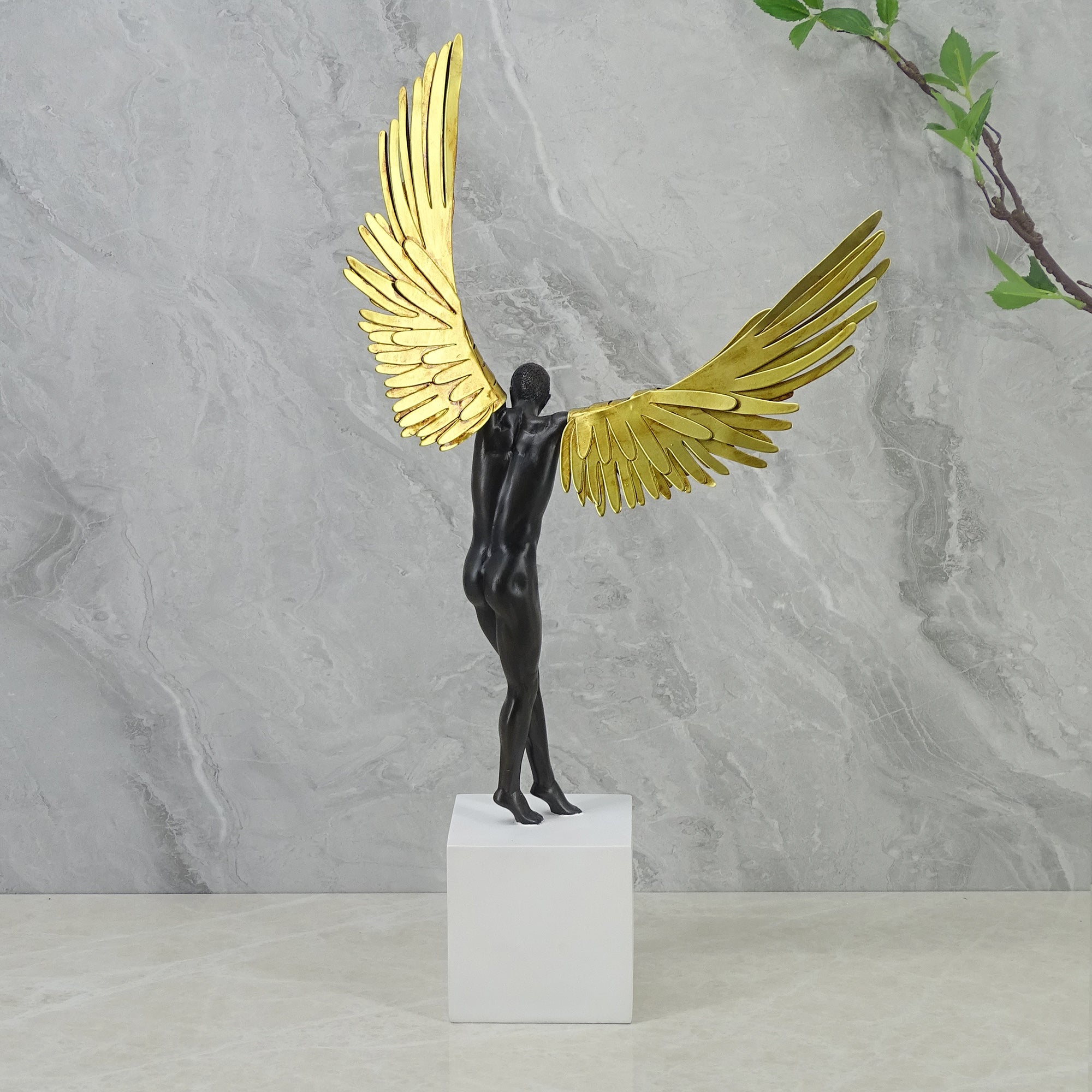Willow Polyresin Angel With Wings 50Cm in Black & White Colour
