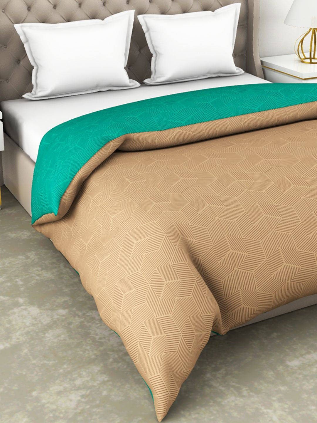 Botanical Cotton Double Comforter 229X254 Cm 210 Tc in Beige/Green Colour