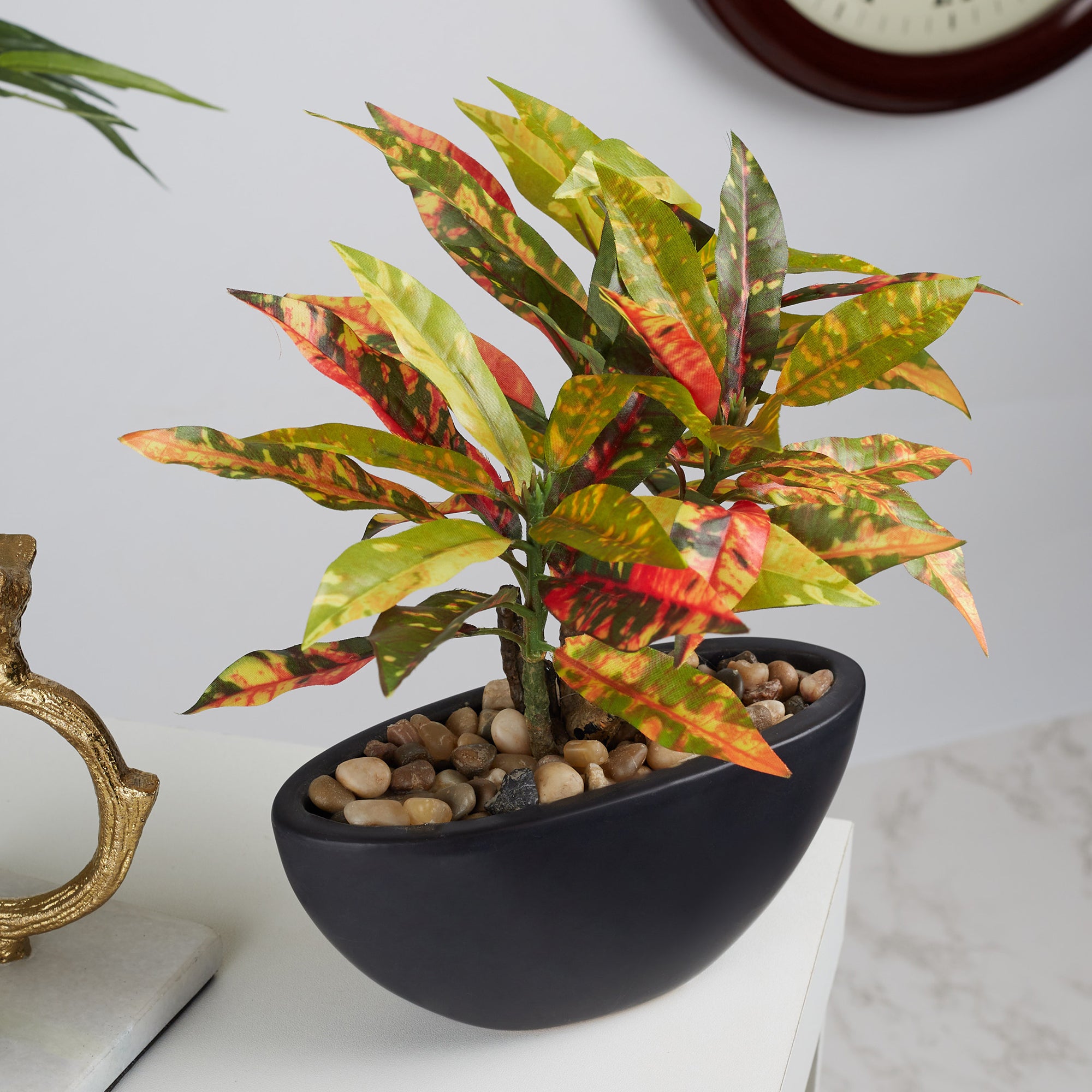 Ilana Faux Codiaeum Ceramic Potted Plant 29 Cm in Green Colour