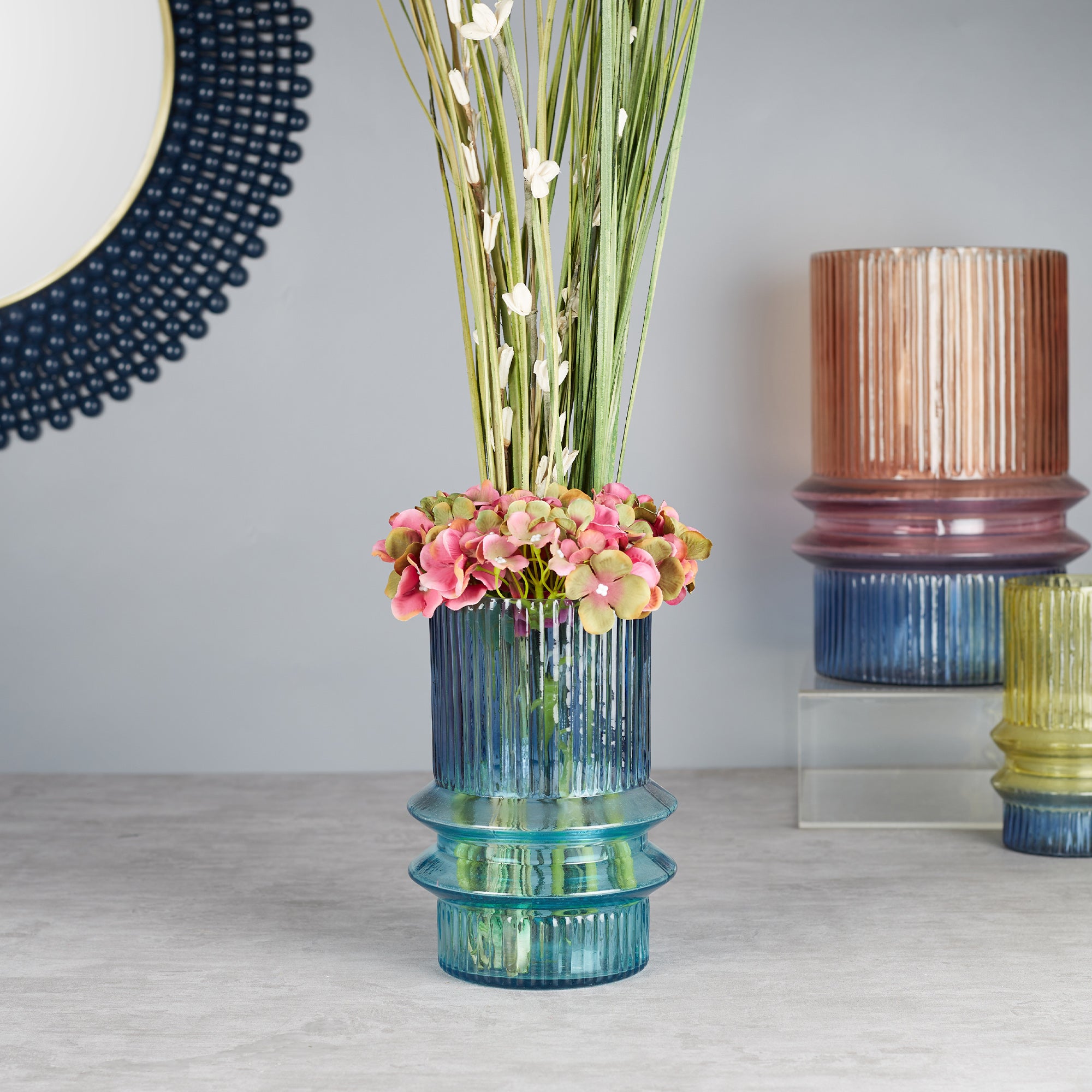 Phiona Glass Fluted Handcrafted Medium Vase 21 Cm in Multi Colour