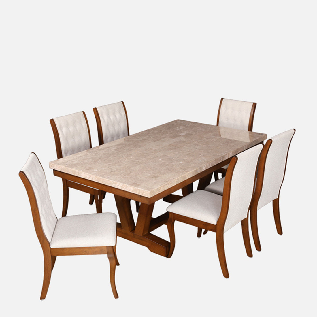 Florentine Marble Finish Six Seater Dining Set in Dark Walnut Colour