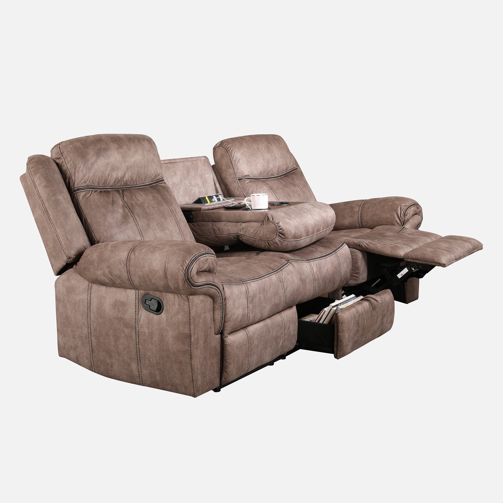 Enfield Fabric 3 Seater Recliner in Brown Colour