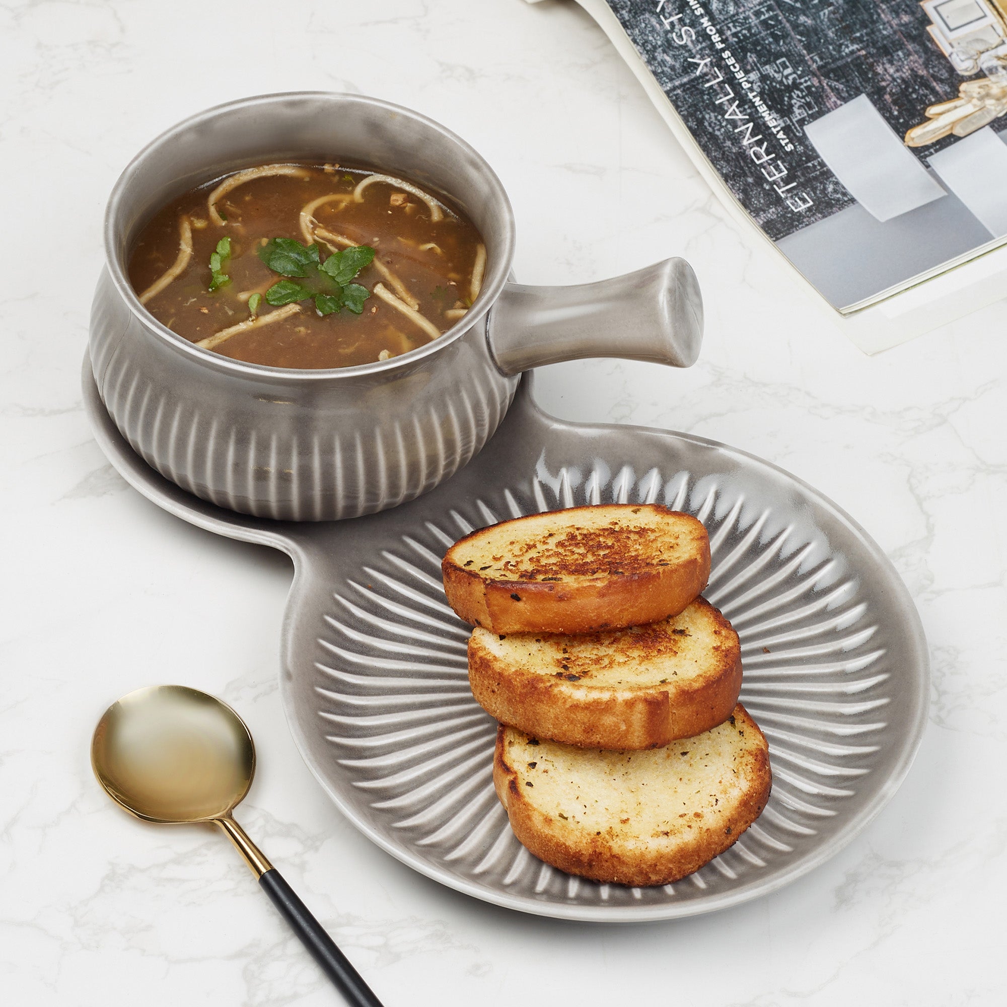 Ace Ceramic Soup Cup & Serving Platter Combo in Assorted Colour