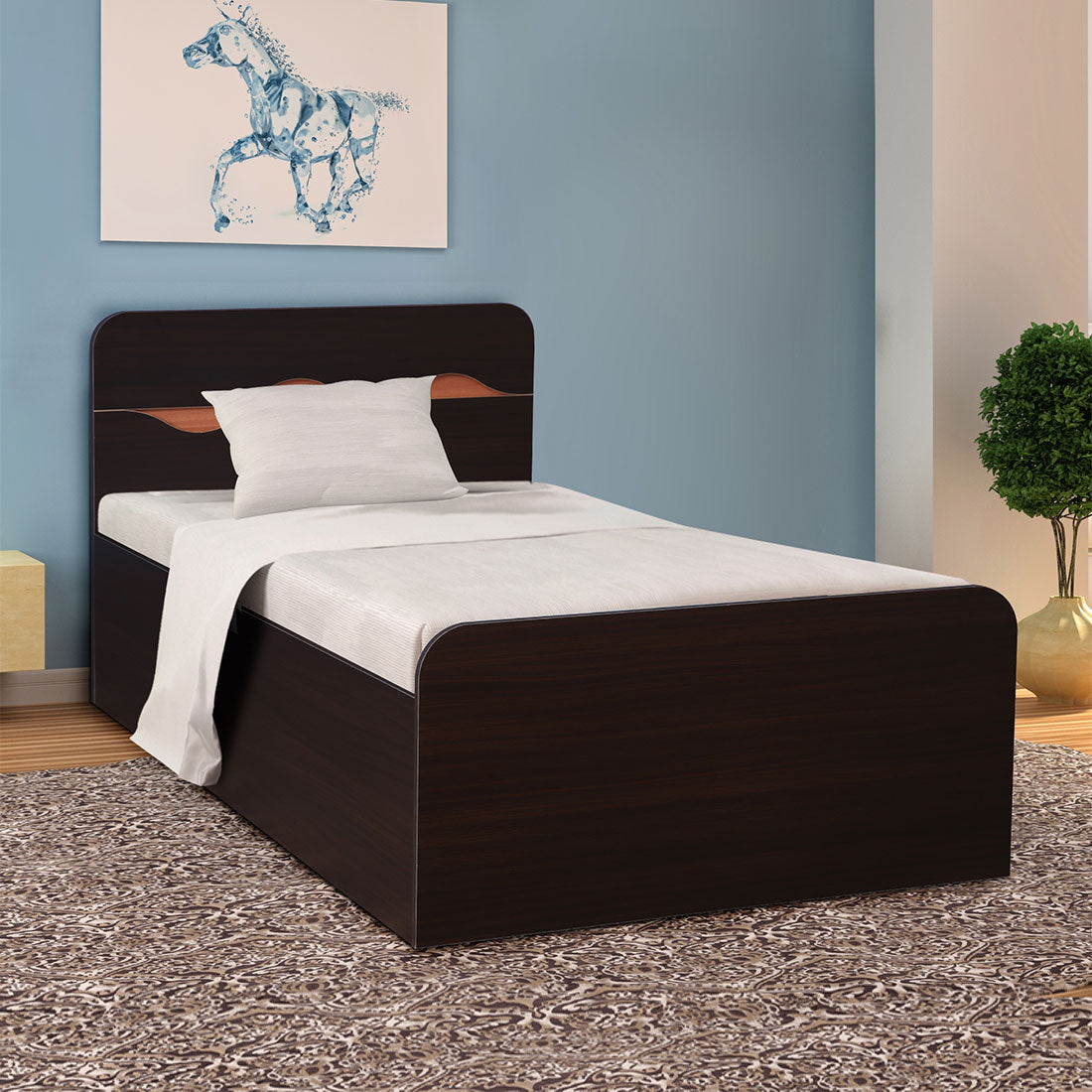 Swirl Single bed with Box storage in Dark Oak Colour