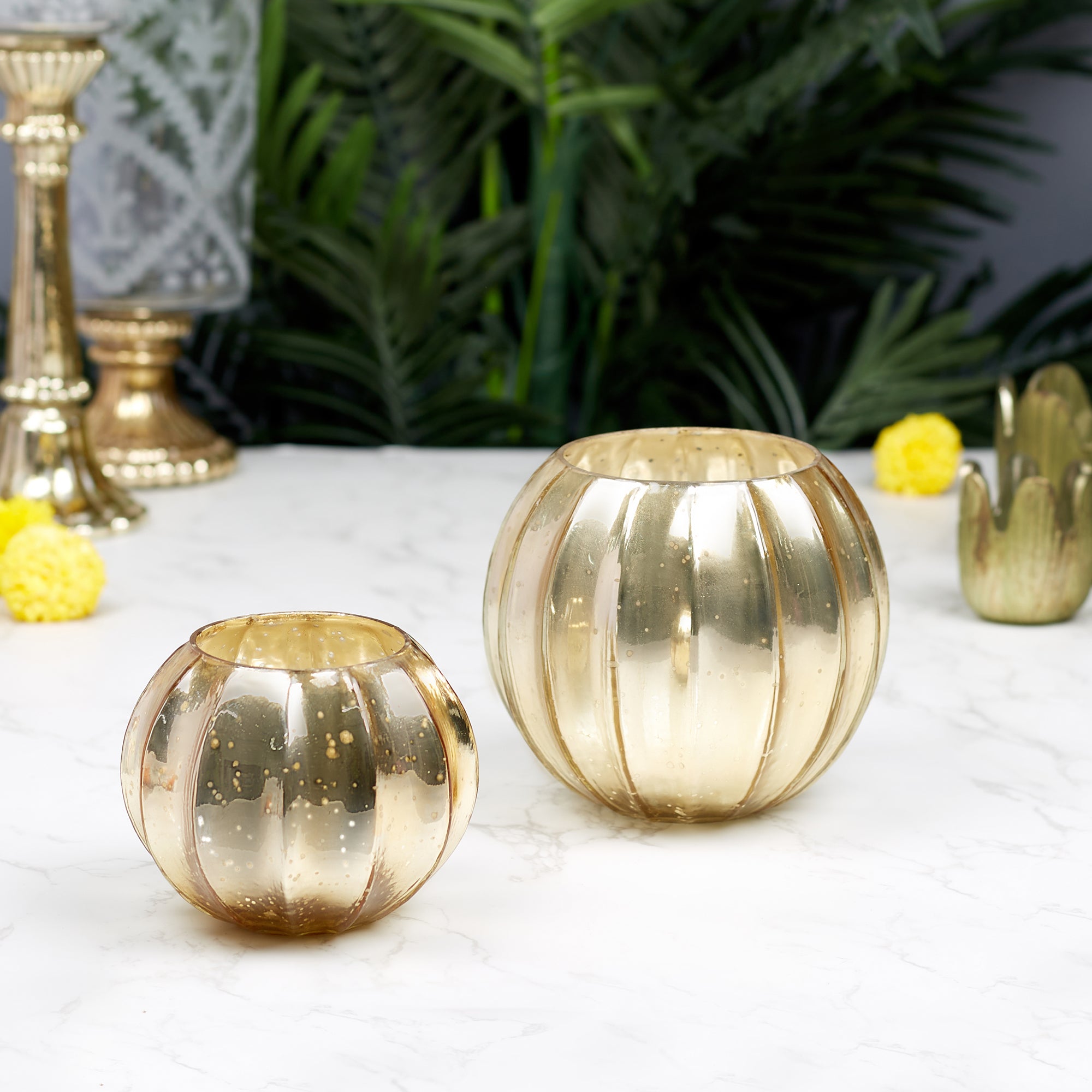Phiona Glass Pumpkin Handcrafted Mercury Votive 14 Cm in Gold Colour