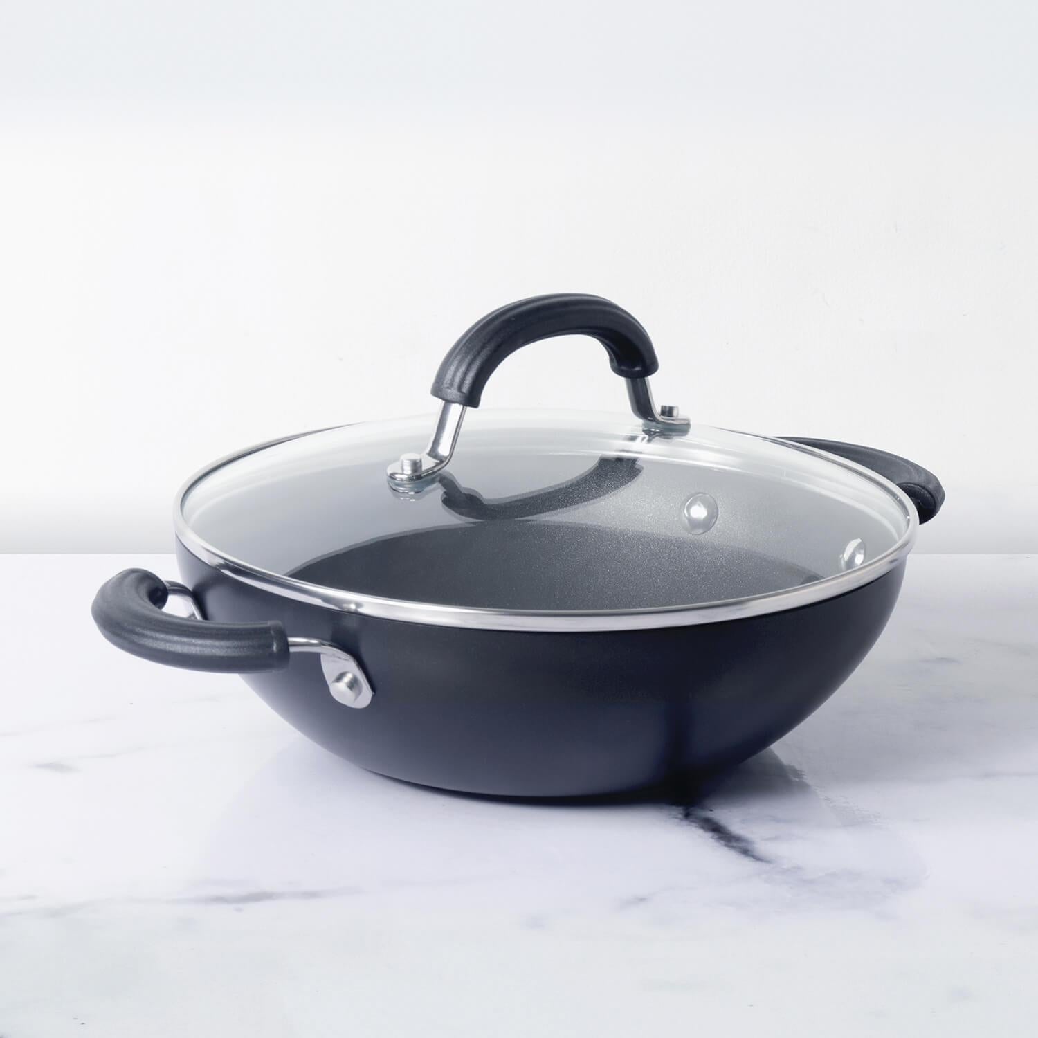 Circulon Origins Hard Anodized Aluminium Non Stick Kadai With Glass Lid 30Cm in Black Colour
