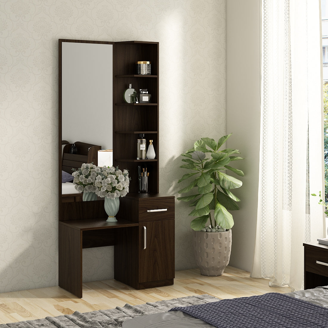 Magnum Dresser with Mirror in Urban Walnut Colour