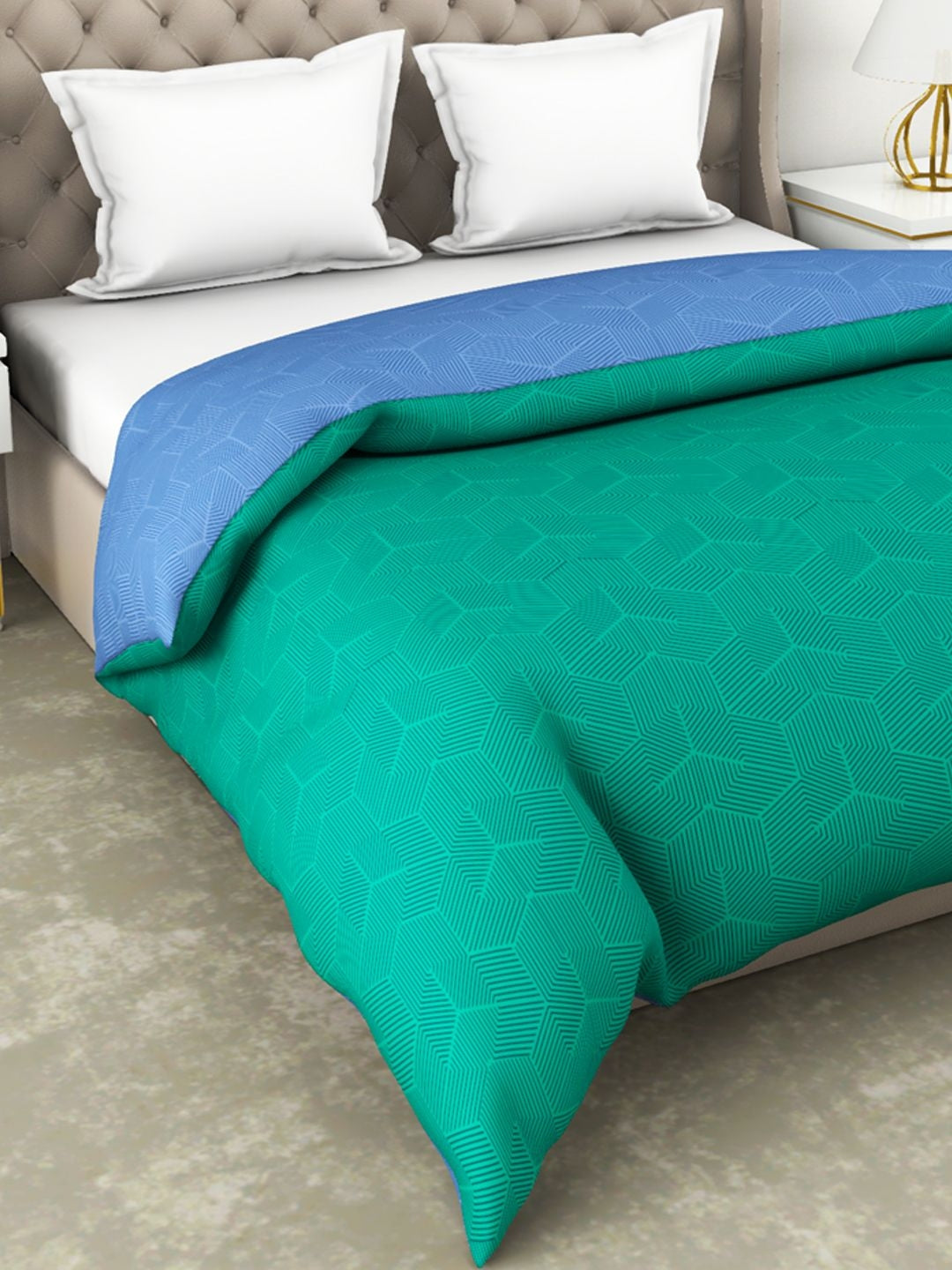 Botanical Cotton Double Comforter 229X254 Cm 210 Tc in Green/Blue Colour