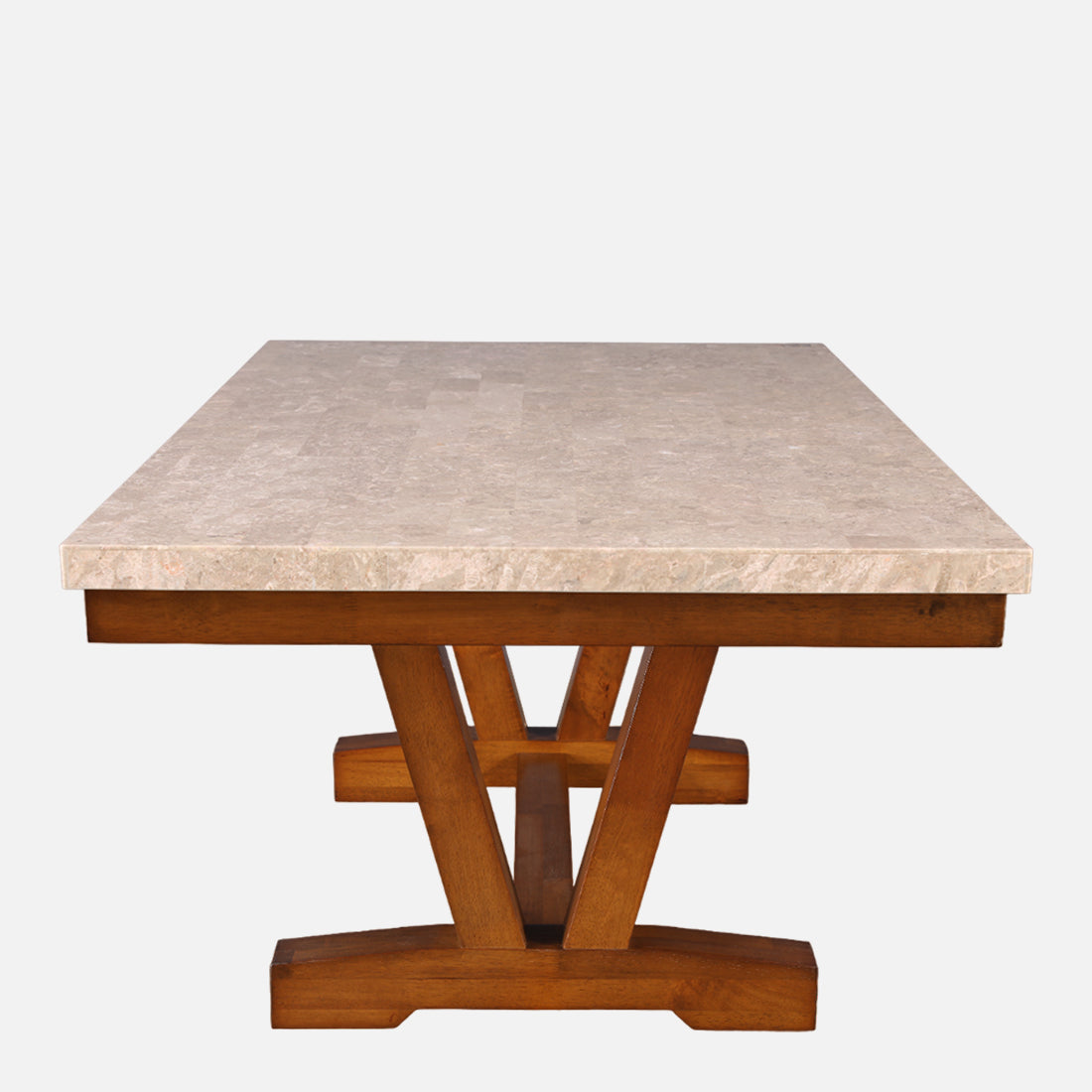 Florentine Marble Finish Six Seater Dining Table in Dark Walnut Colour