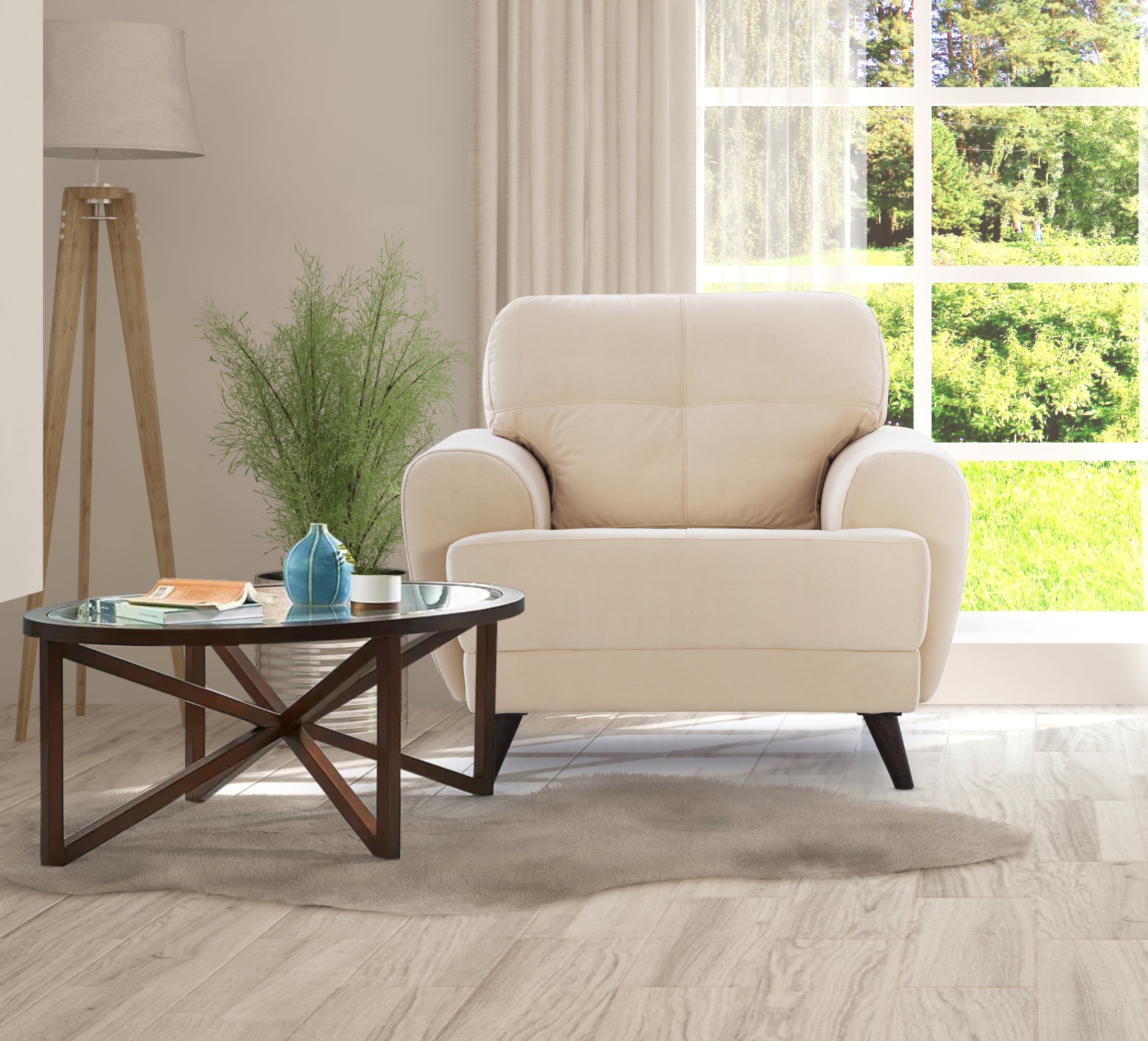 Riga Fabric 1 Seater Sofa in Beige Colour