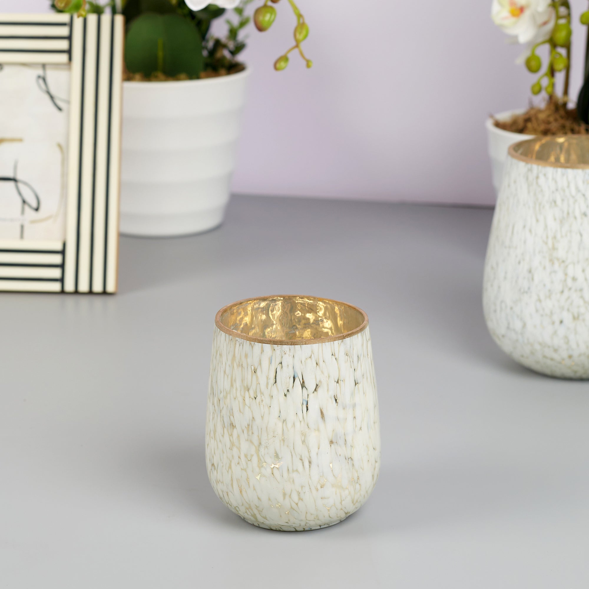 Phiona Glass Textured Handcrafted Vase 9 Cm in White Colour