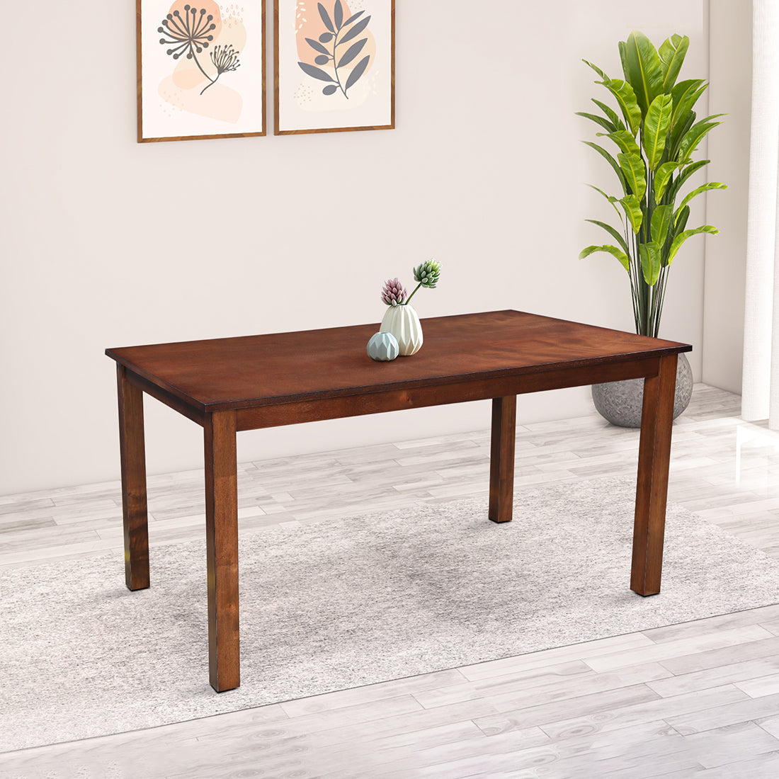 Aravali Rubberwood Six Seater Dining Table in Antique Cherry Colour