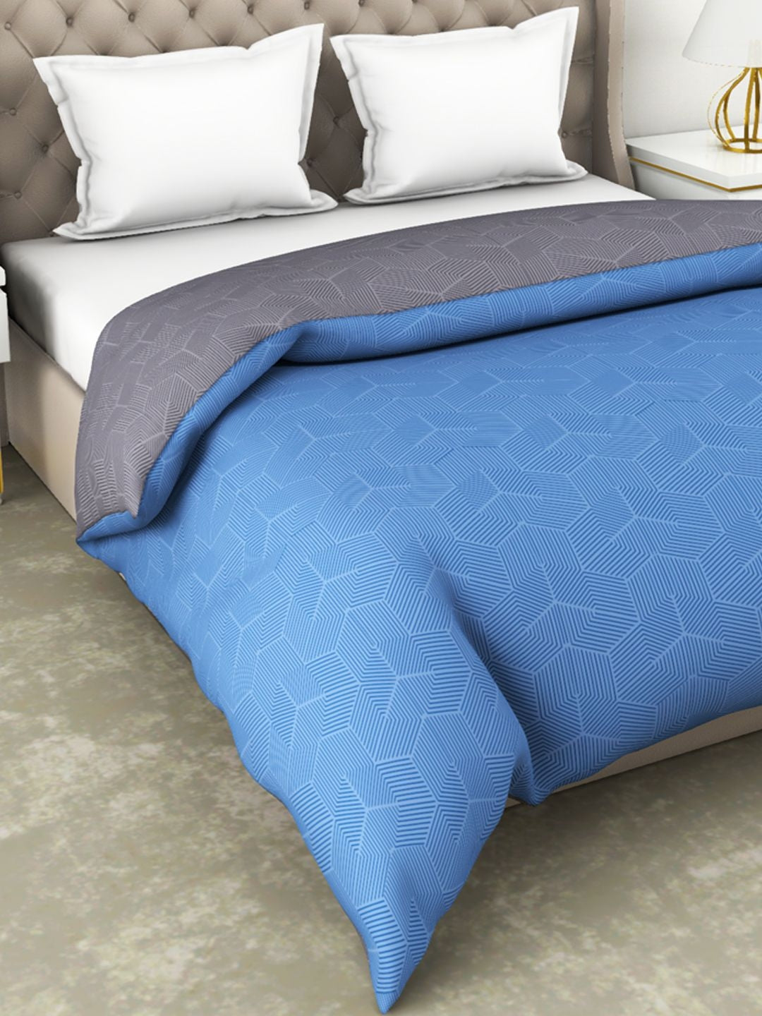 Botanical Cotton Double Comforter 229X254 Cm 210 Tc in Blue/Grey Colour