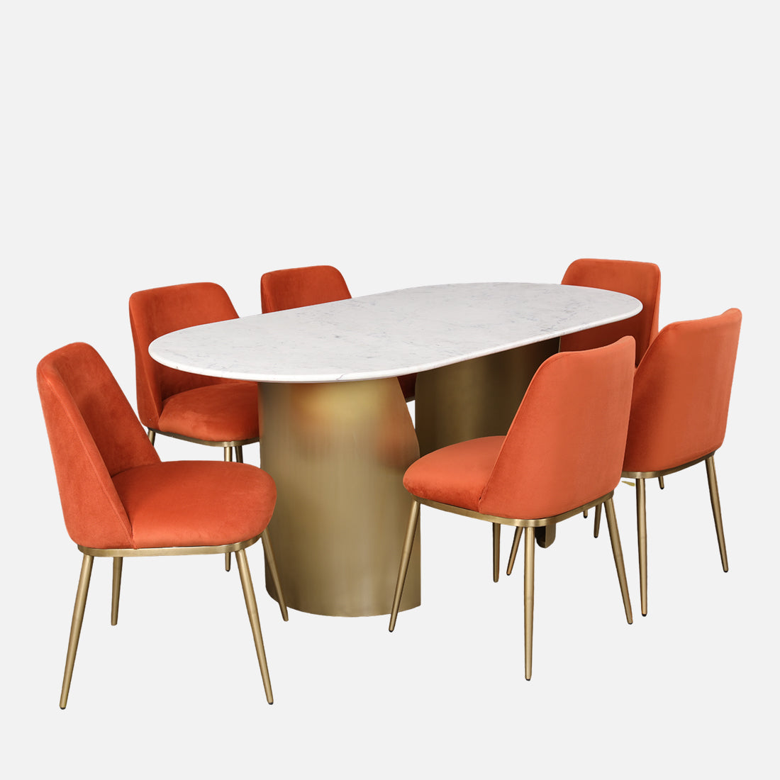Palatine Marble Top Six Seater Dining Set in White & Rust Colour