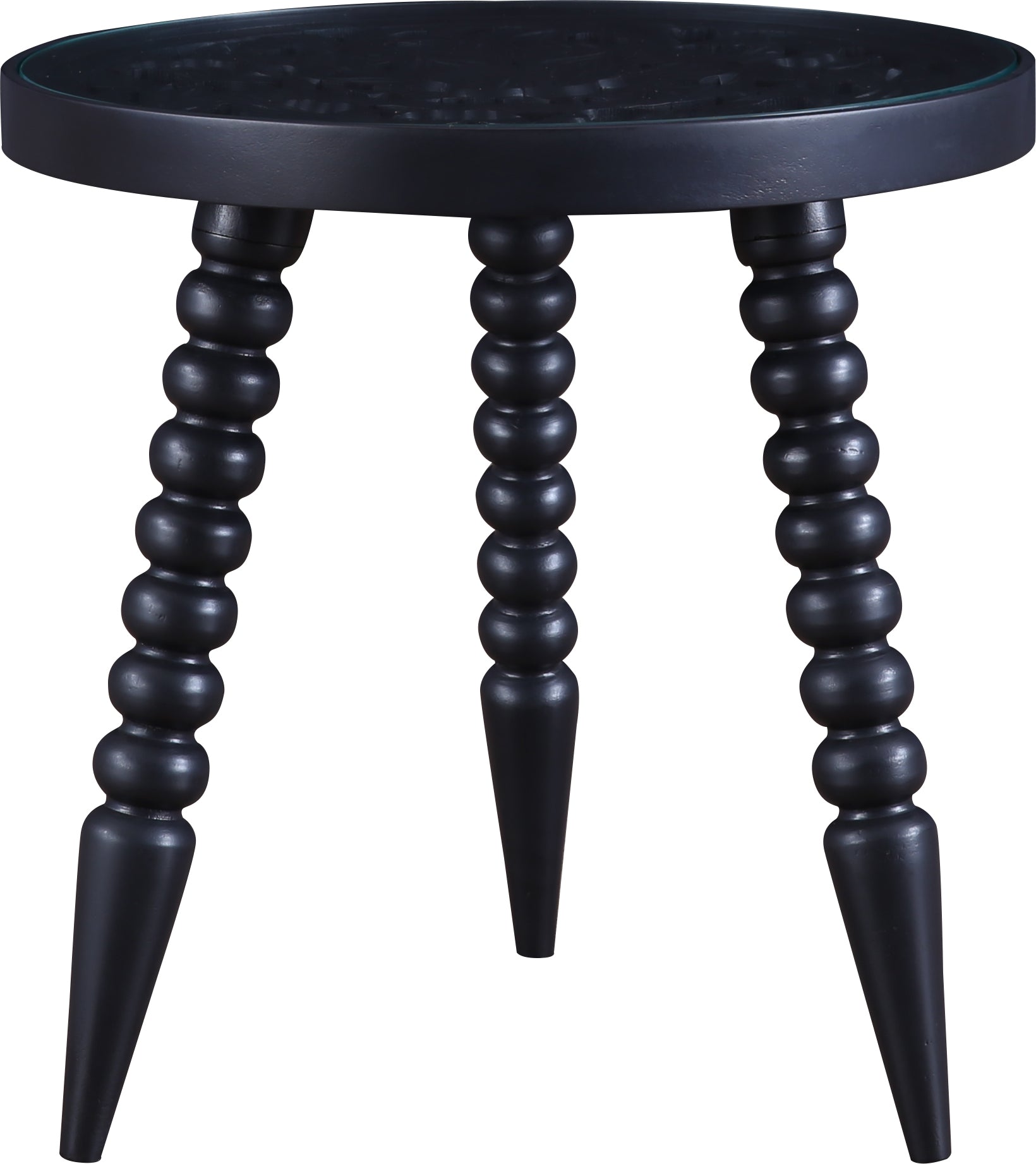 Antico Mango Wood Carved Stool in Black Colour