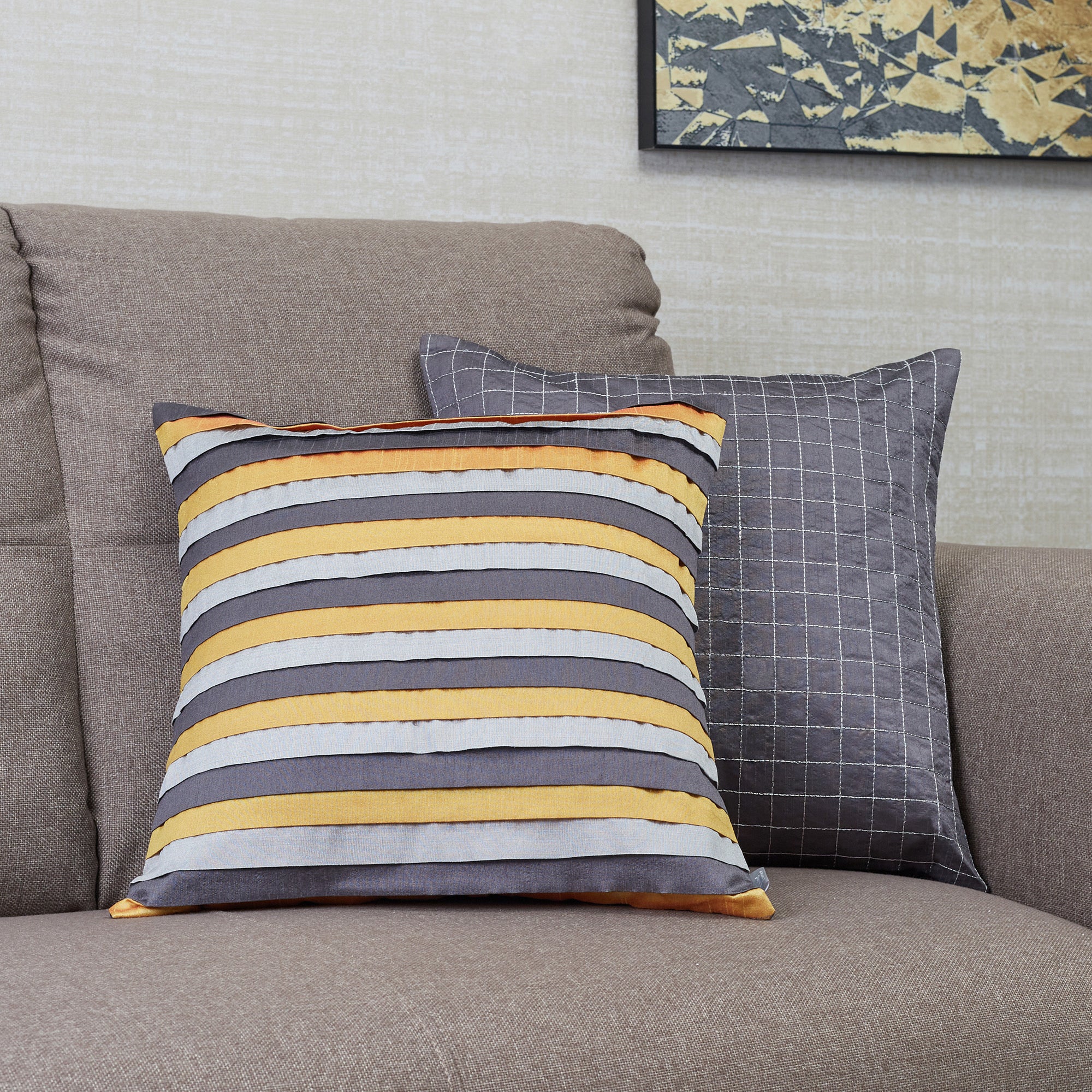 Modern Pleated Set Of 2 Cushion Cover 40x40 Cm in Charcoal Colour