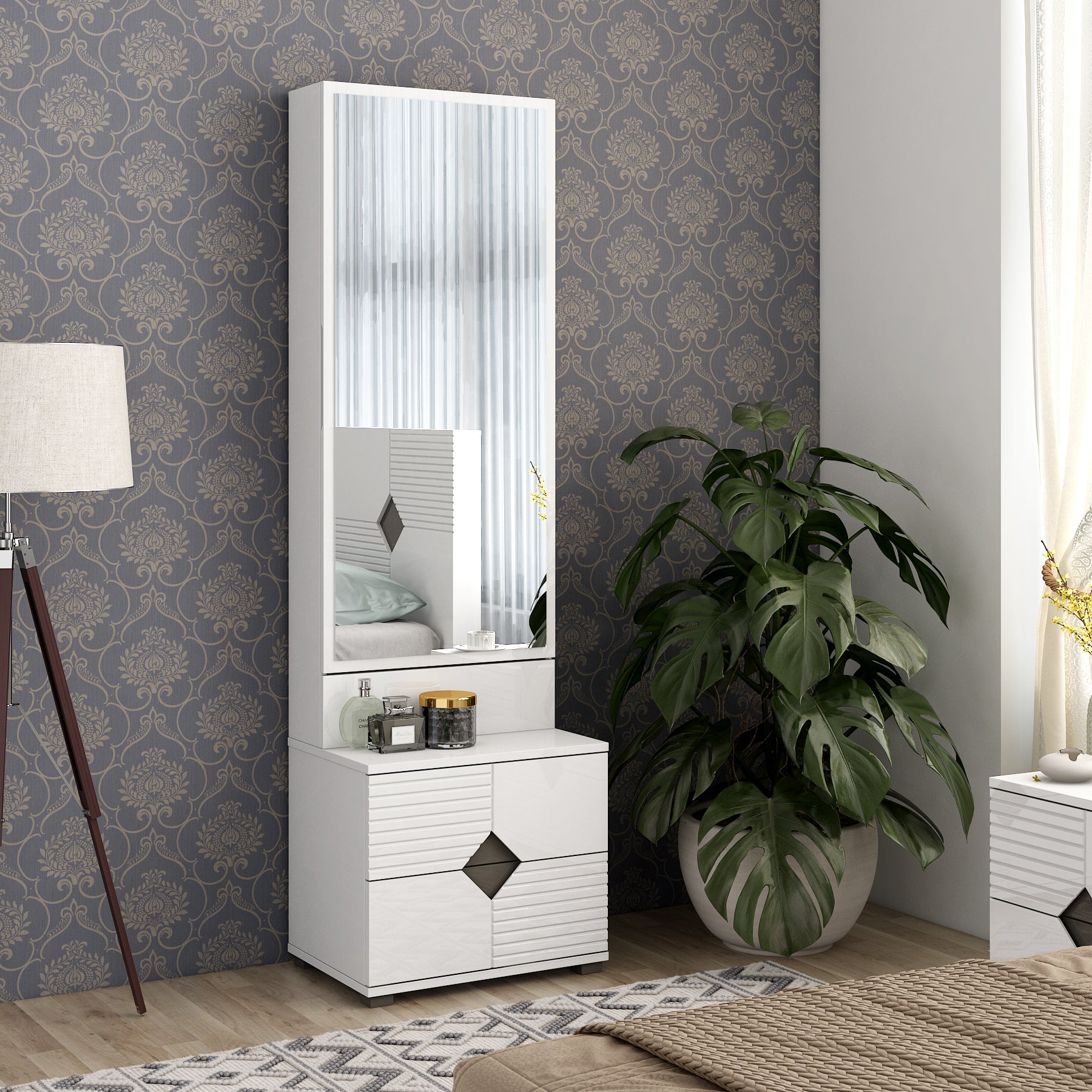 Gwen  Dresser With Mirror in White  & Denim Colour