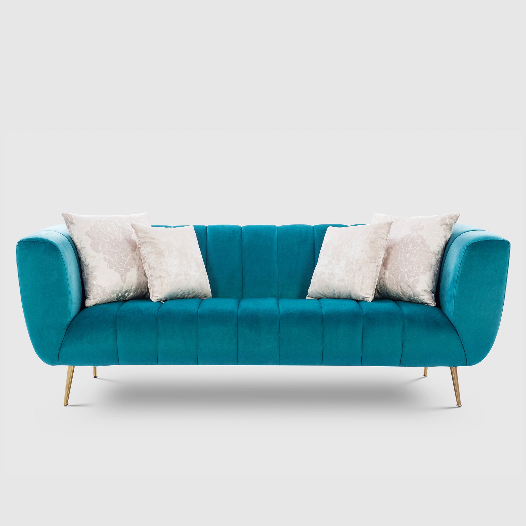 Catalina Velvet Three Seater Sofa in Teal Colour