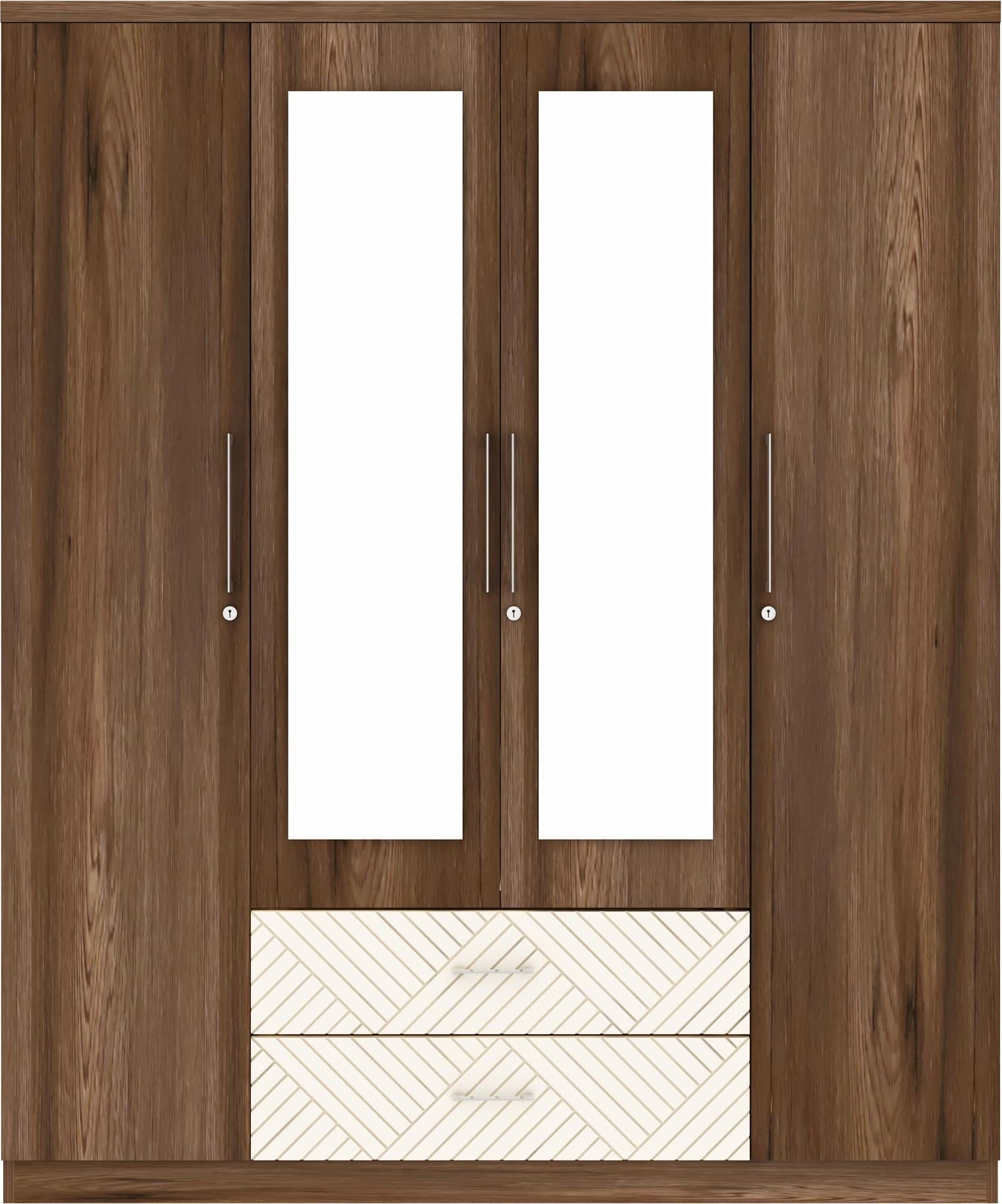 Saville Engineered Wood Four Door Wardrobe with Mirror in Dark Vogue Colour