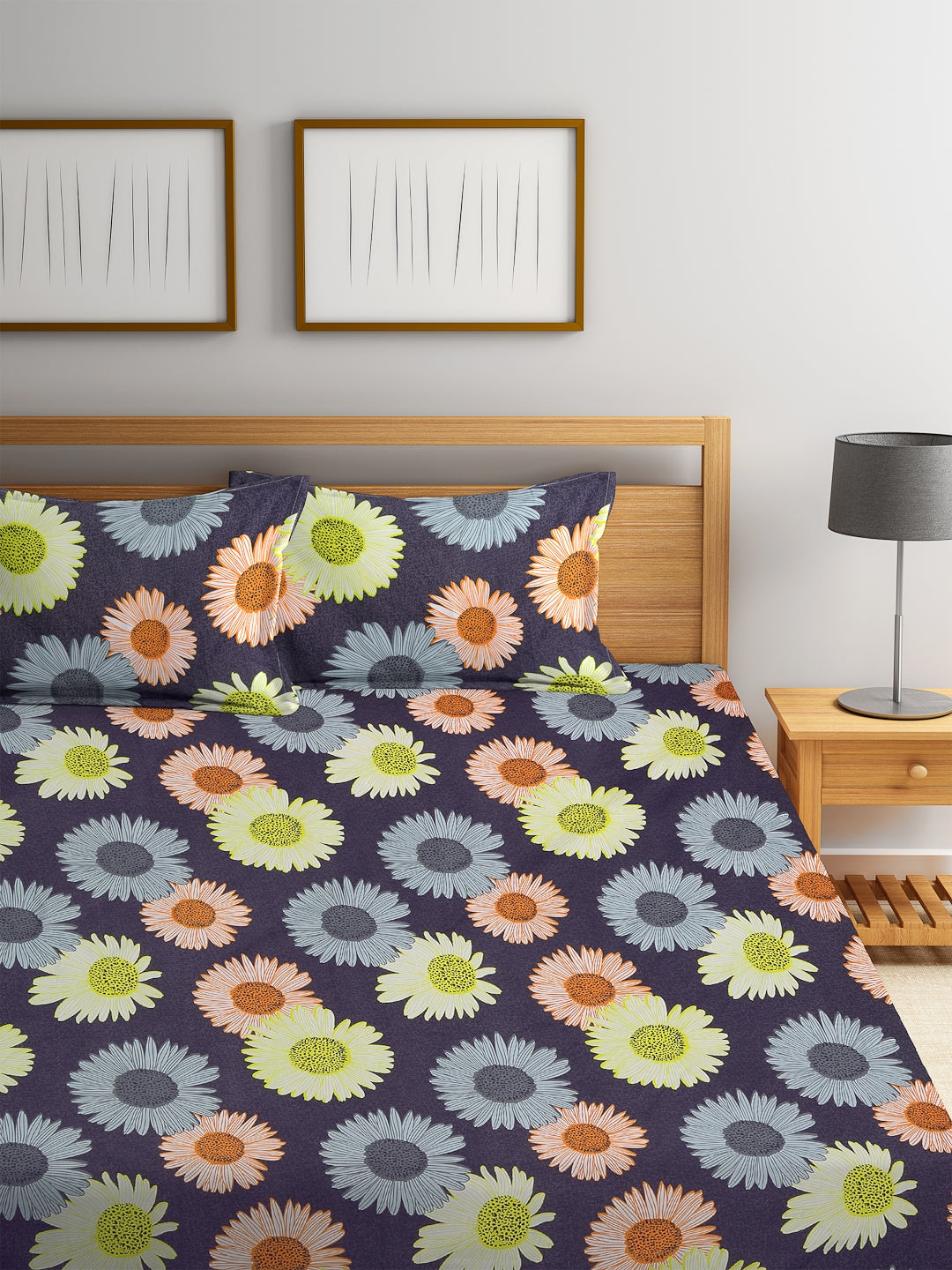 Carnival Double Bedsheet 220 x 230 CM in Blue Green Colour
