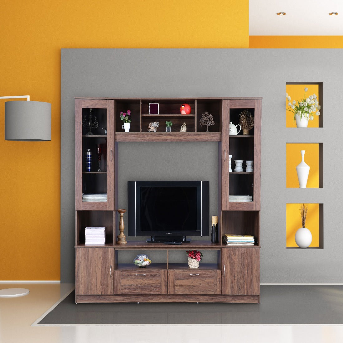 Missouri Engineered Wood Wall Unit in Light Walnut Colour