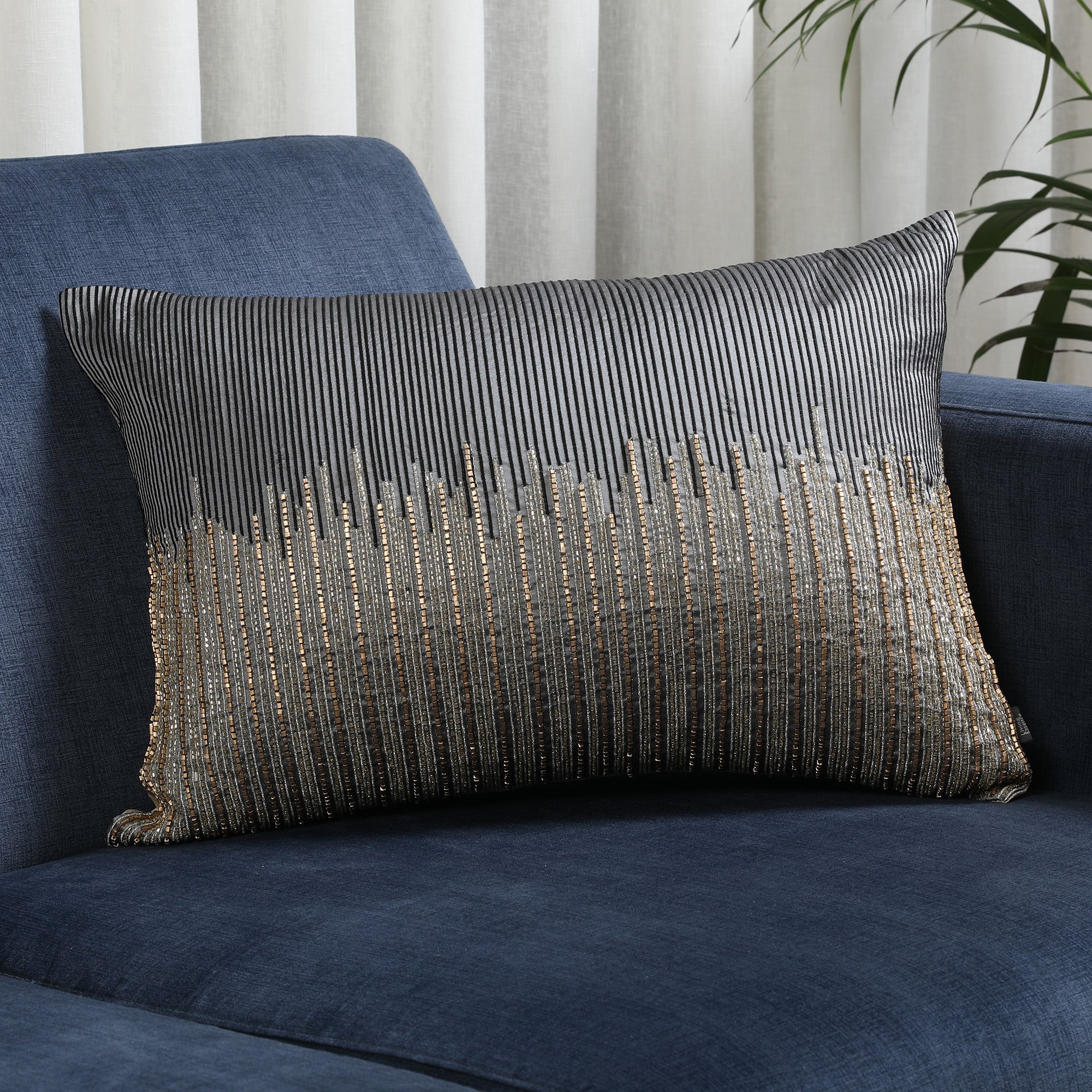 Modern Chic Polyester Cushion Cover 30x50 cm in Grey Colour