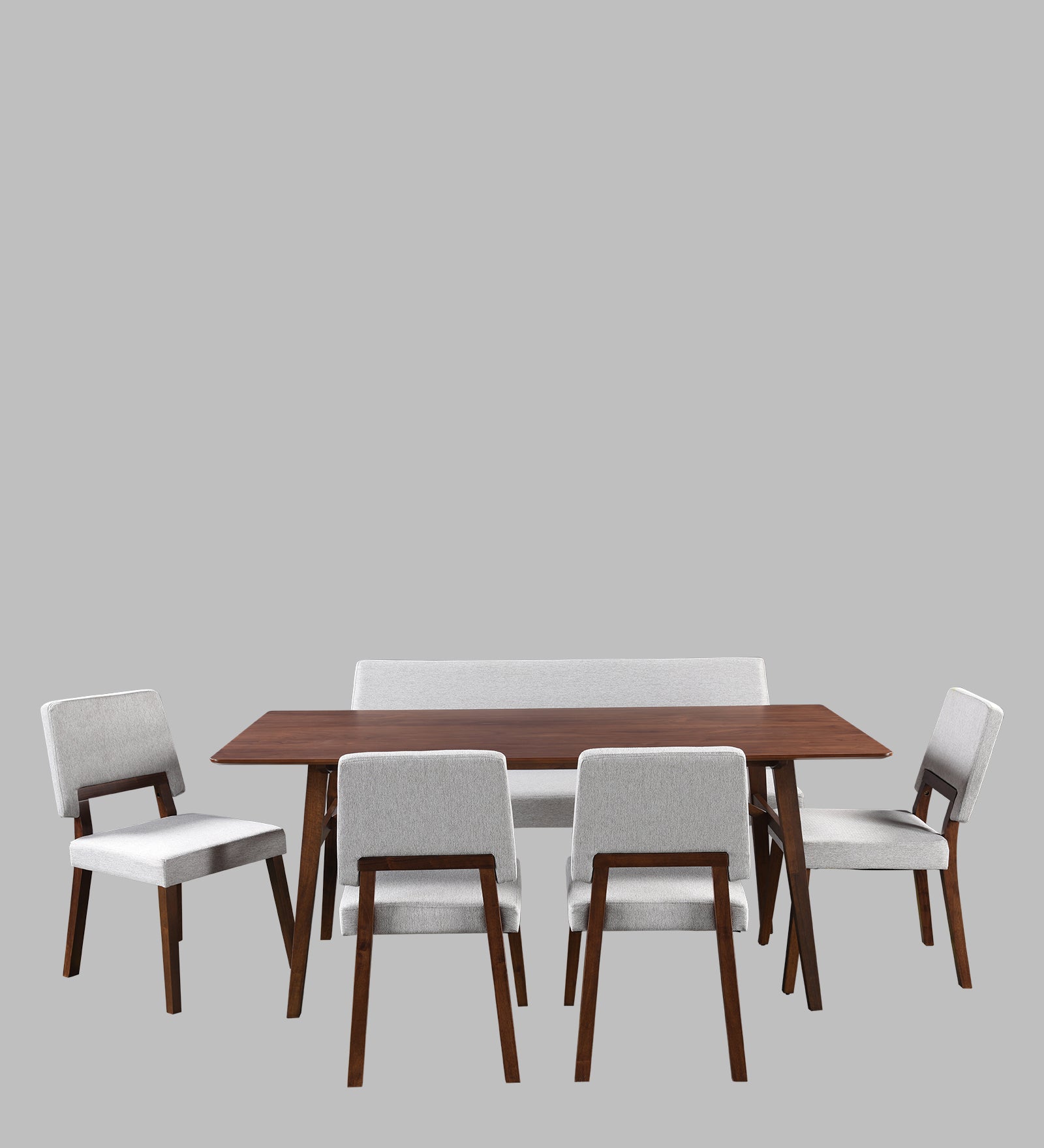 Lillian Solidwood Six Seater Dining Set With Bench in Walnut Colour