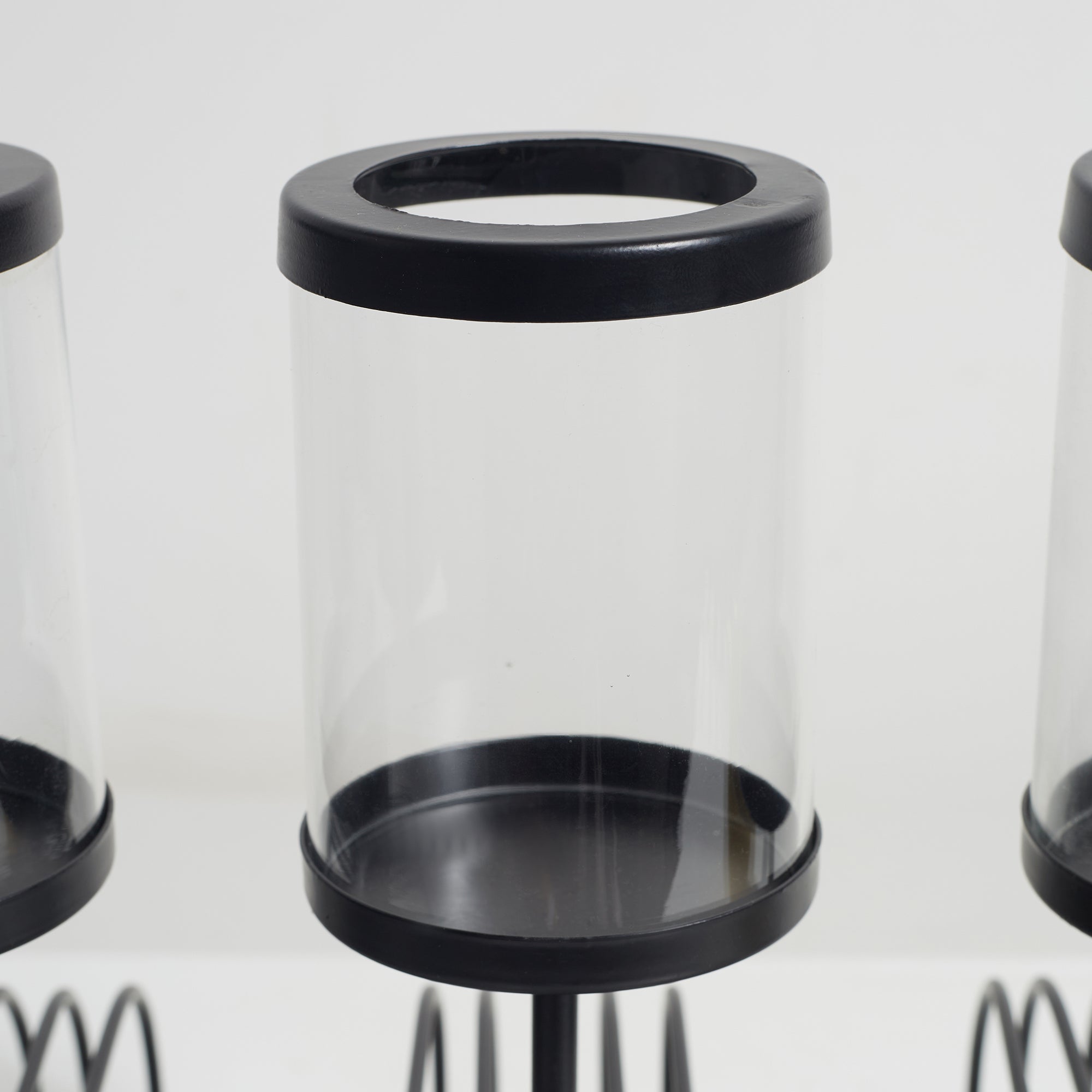 Sovereign Iron and Glass Wired 4 Pillar Holder 60x29Cm in Black Colour