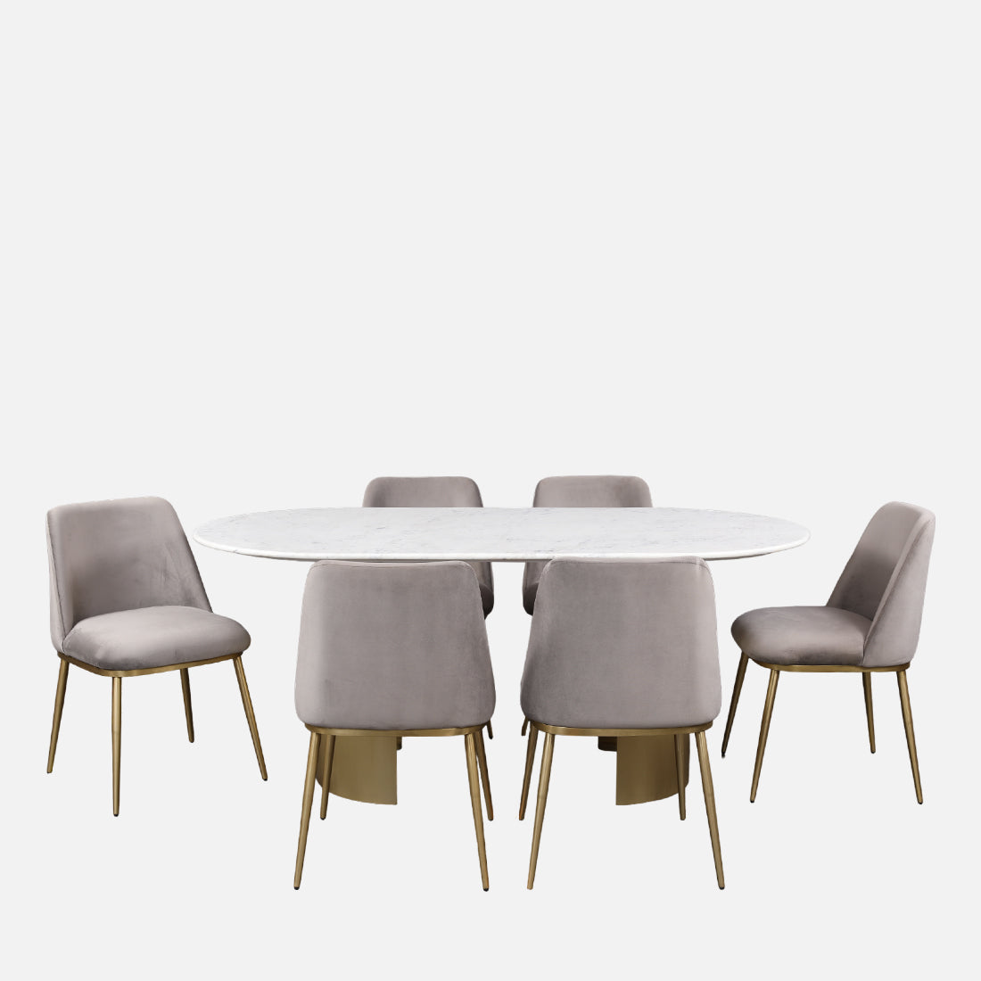 Palatine Marble Top Six Seater Dining Set in White & Grey Colour