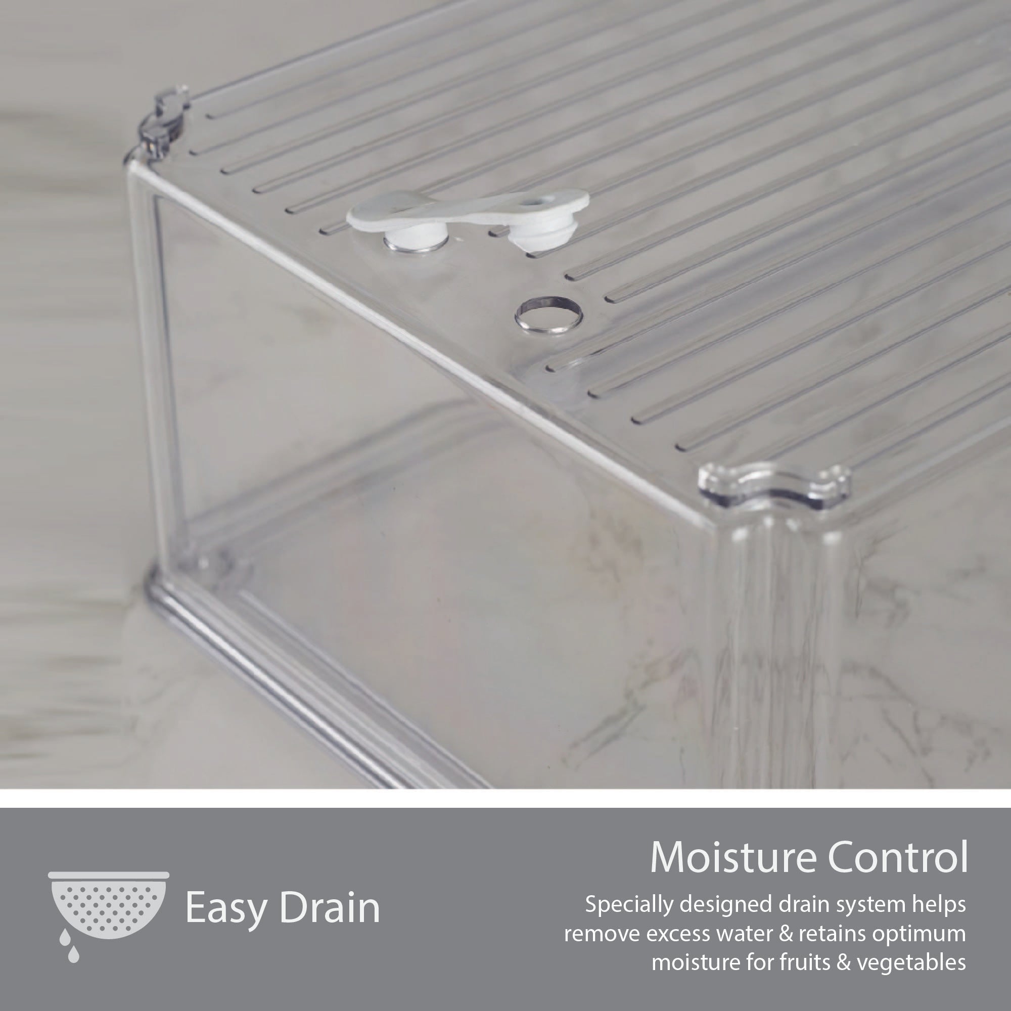 Robusto PET BPA Free Stackable Fridge Organizer with Lid & Drain- 5.7 Ltr in Transparent Colour