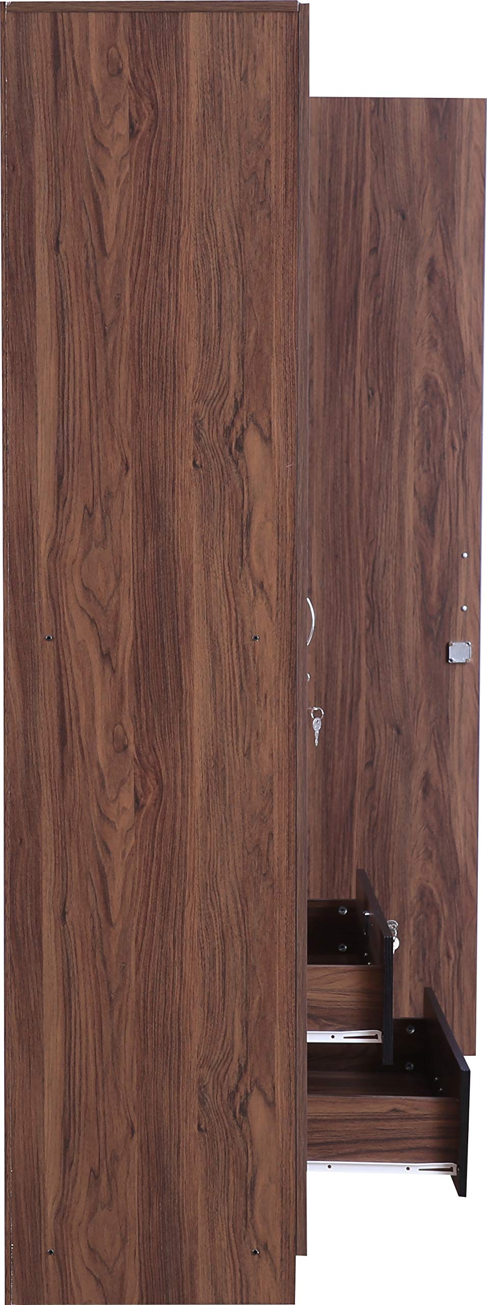 Molly Engineered Wood Four Door Wardrobe with Mirror in Walnut Finish