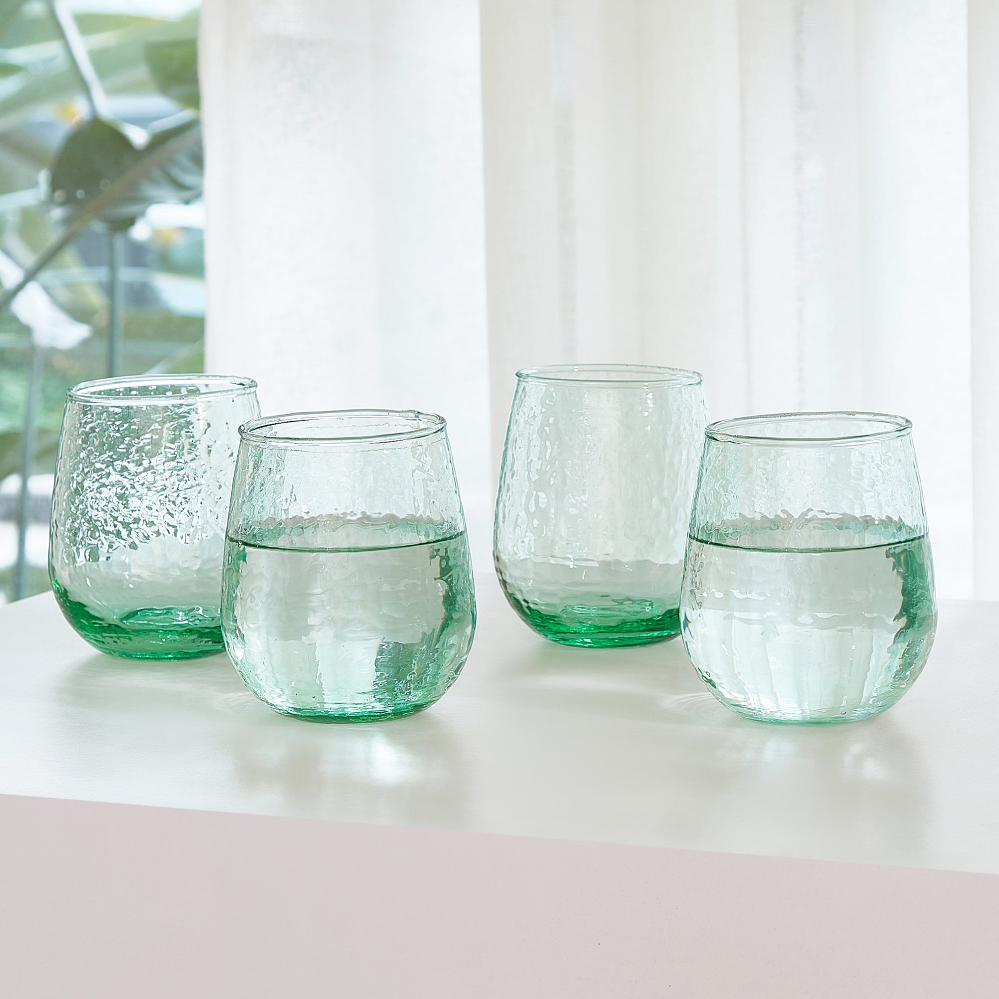 Ikigai Hammered Juice Glass Set of 4 in Green Colour