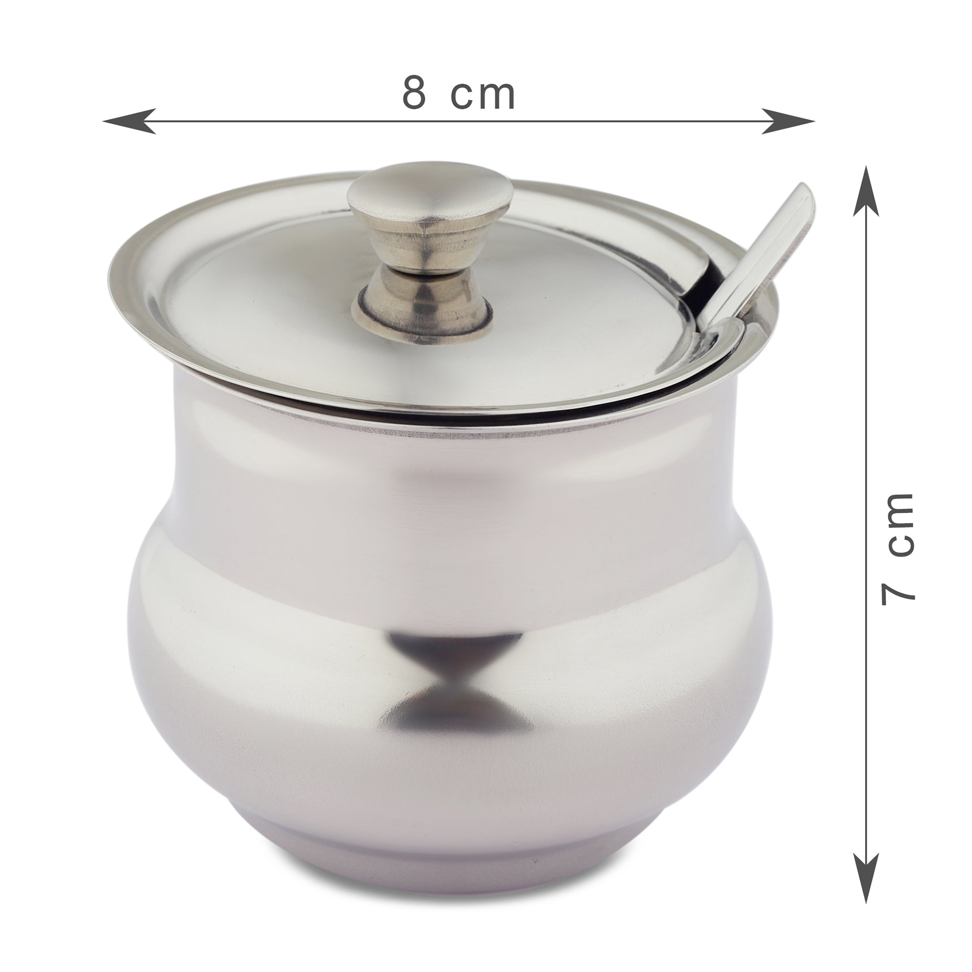 Glisto Stainless Steel Ghee Pot with Spoon Set of 2 in Silver Colour