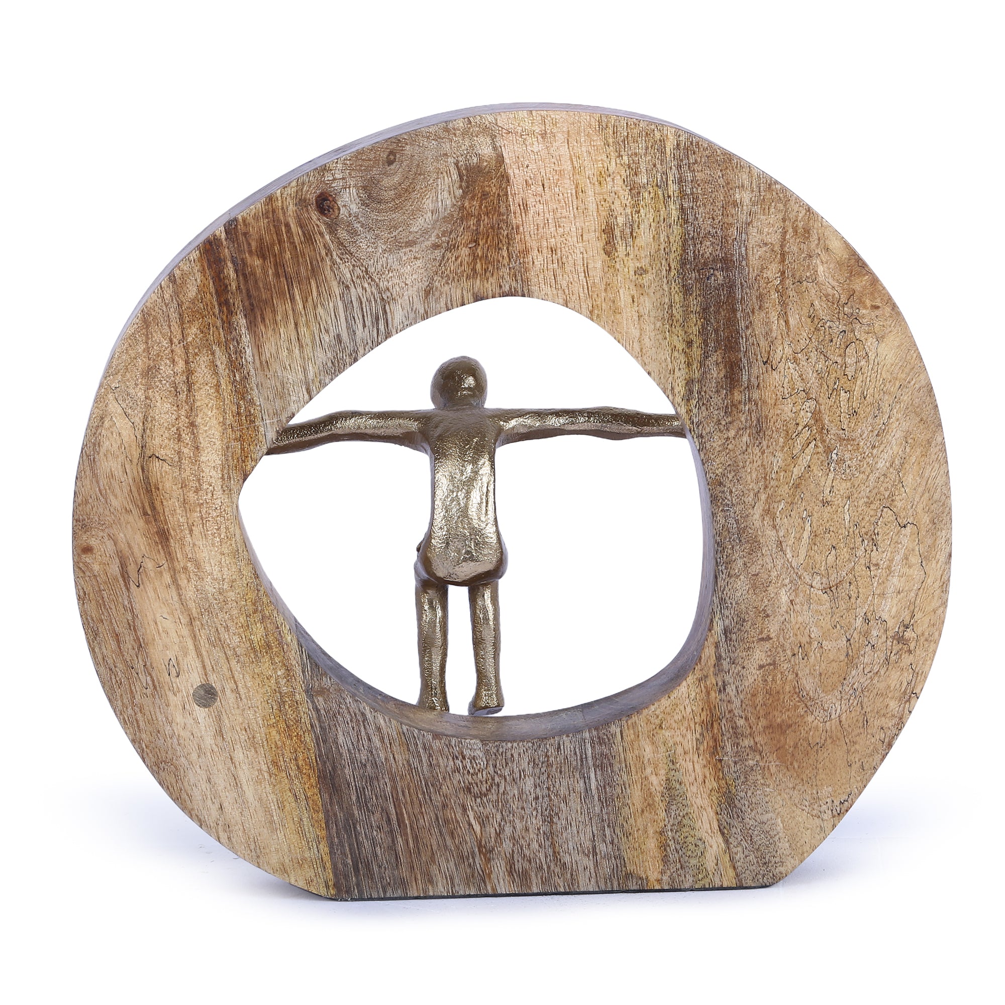 Walton Wood Metal Human And Wood Figurine in Natural Wood And Gold Colour