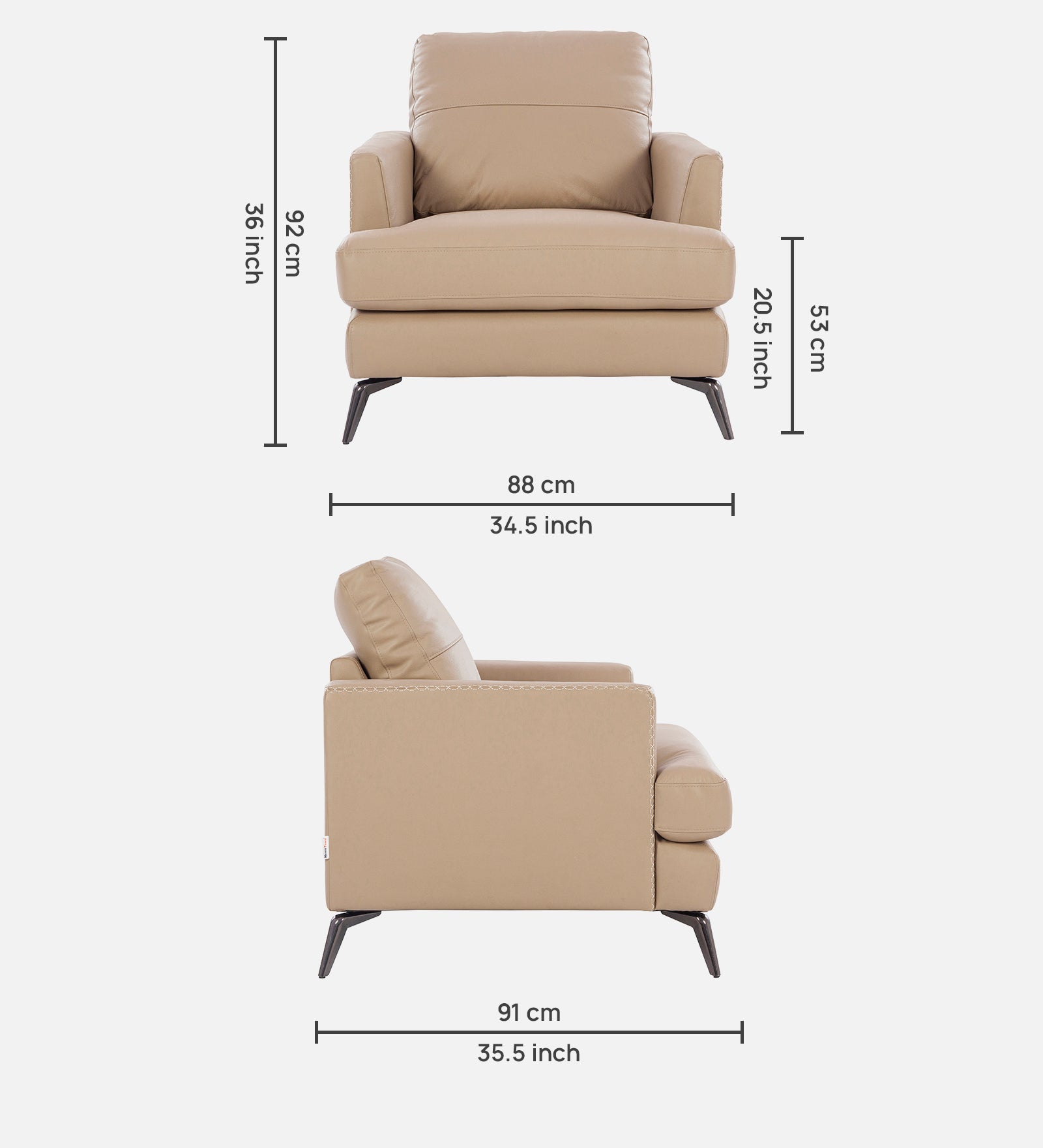 Soren Half Leather Single Seater Sofa in Mushroom Colour